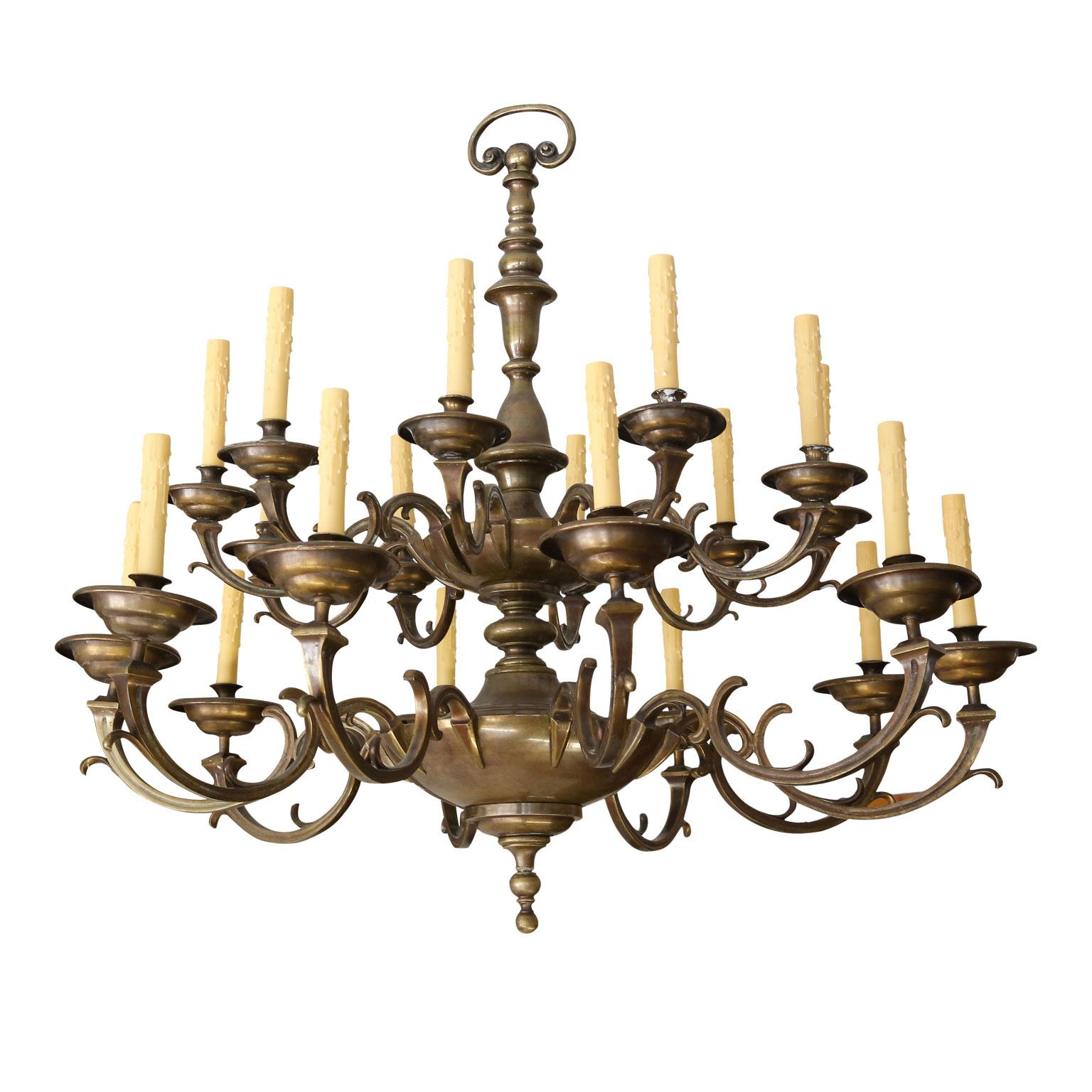 Large Bronze and Brass Belgian Chandelier In Good Condition In Houston, TX