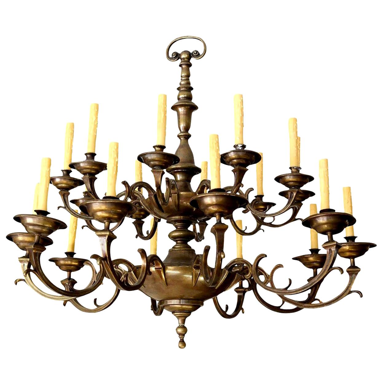Large Antique Belgian Brass Chandelier with Crystal Glass Prisms Large Antique Belgian Brass Chandelier with Crystal Glass Prisms