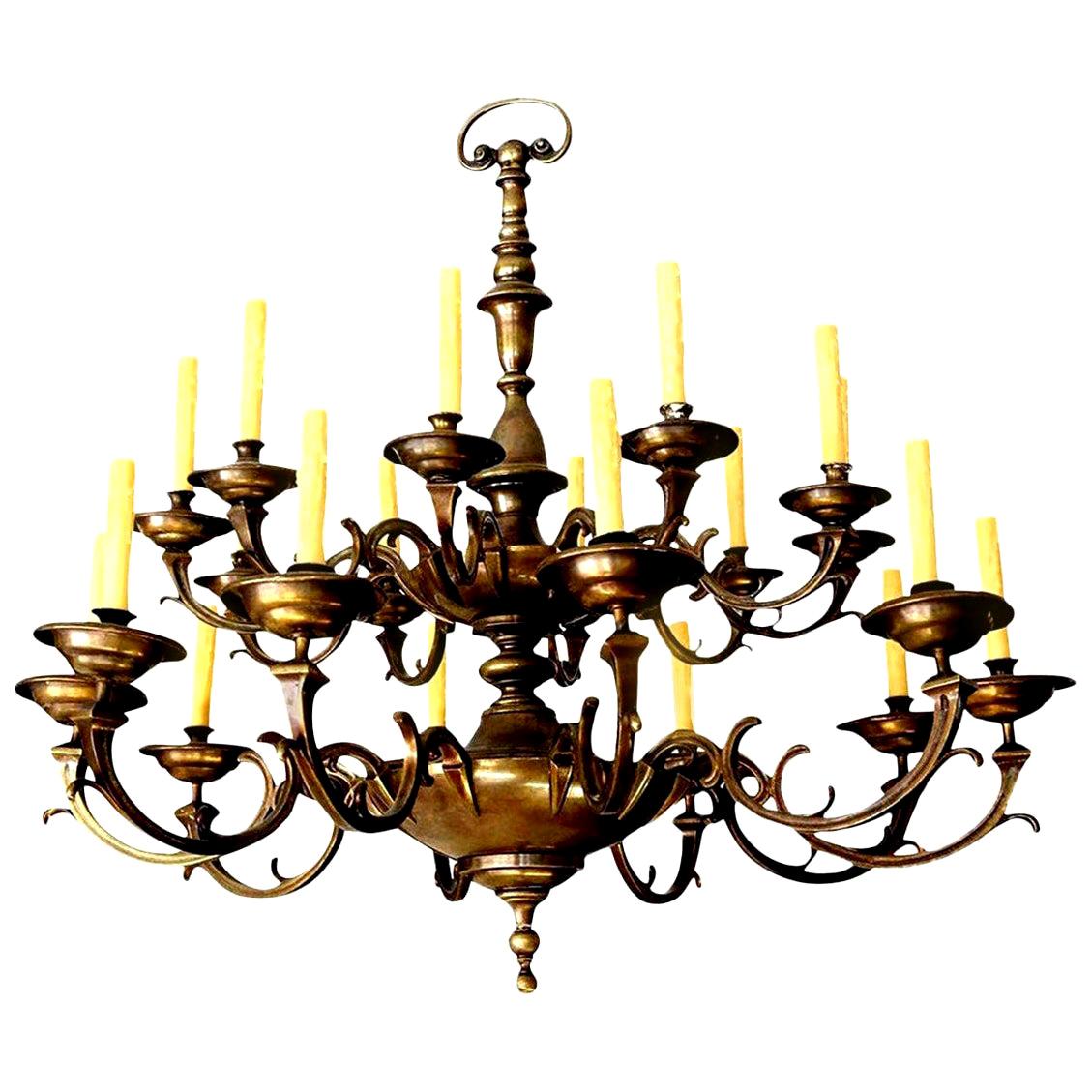 19th Century Large Bronze and Brass Belgian Chandelier