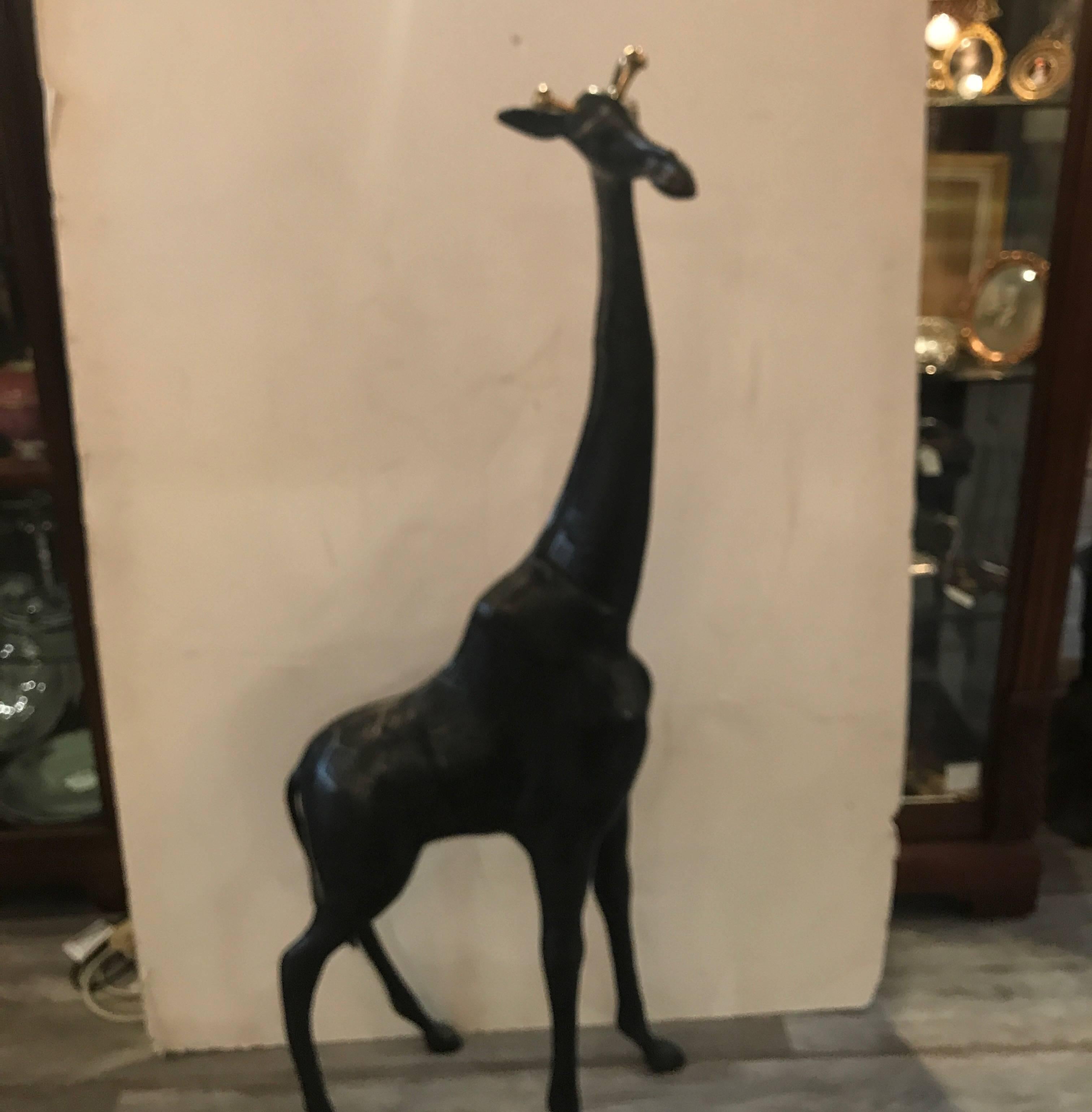 Large Bronze and Brass Giraffe Sculpture 4