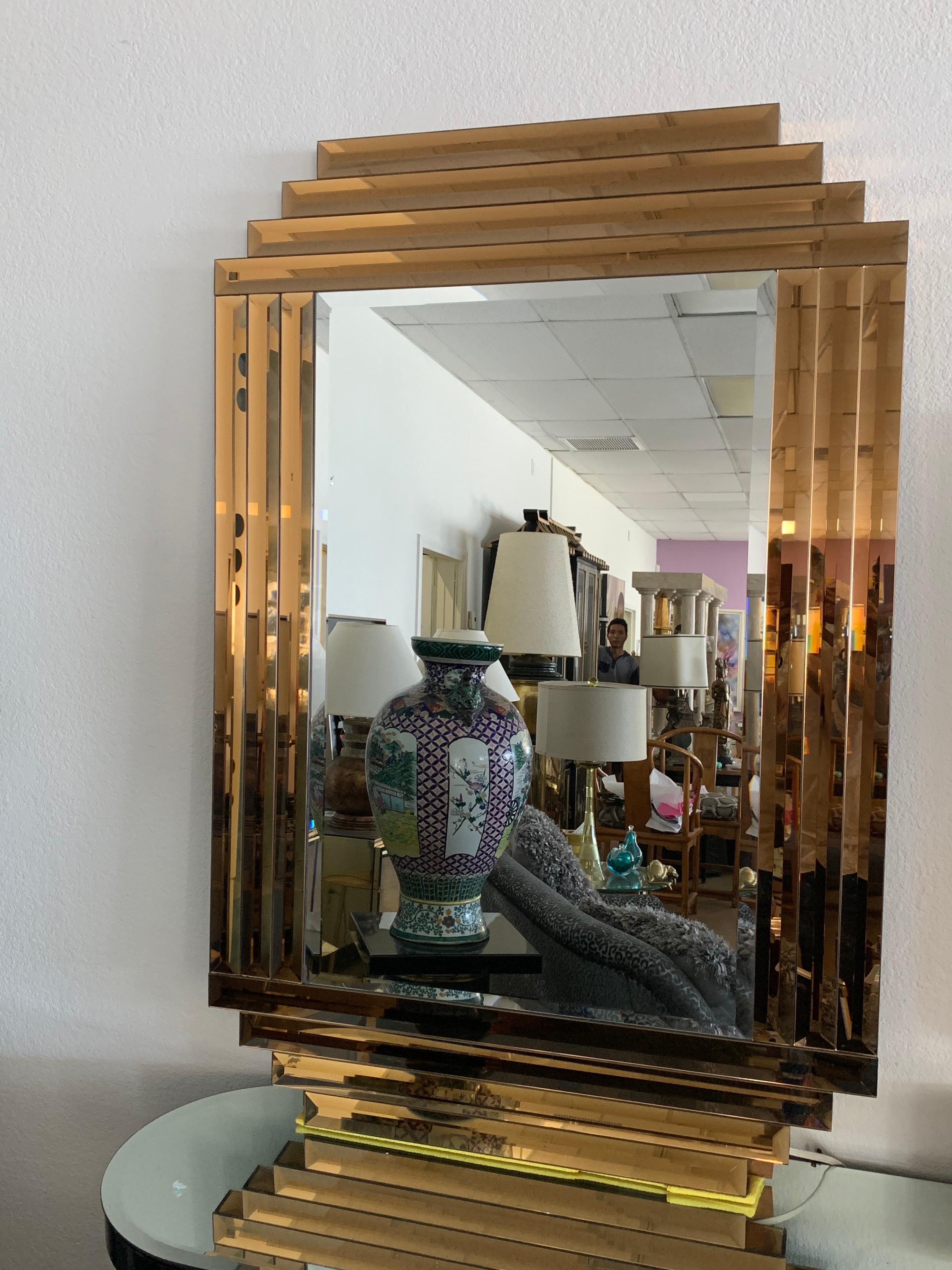 Late 20th Century Large Bronze and Clear Vintage “Dynasty” Mirror, 1980s