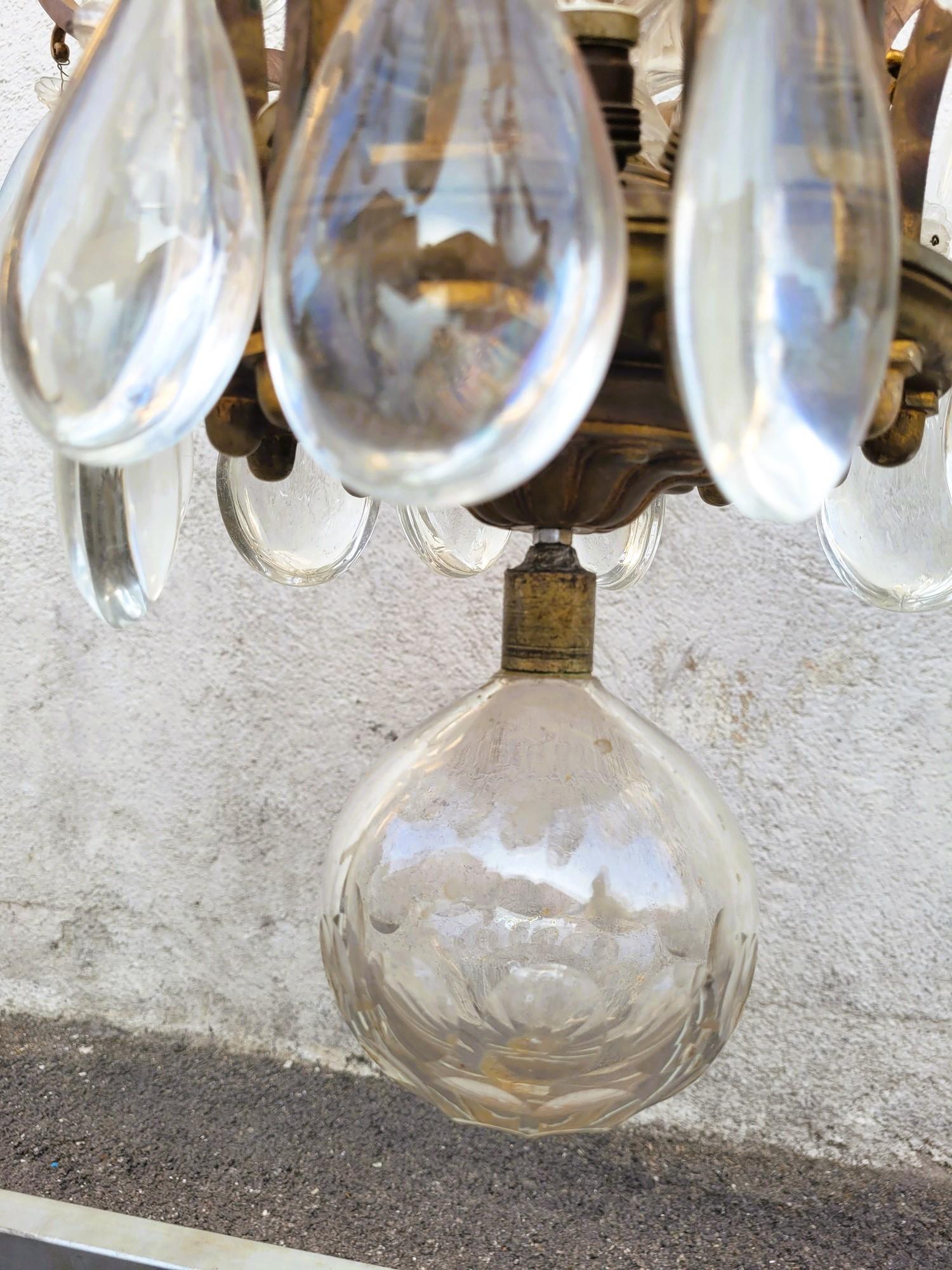 Grande lampadario a gabbia in bronzo e cristallo (h142cm), XX secolo in vendita 6