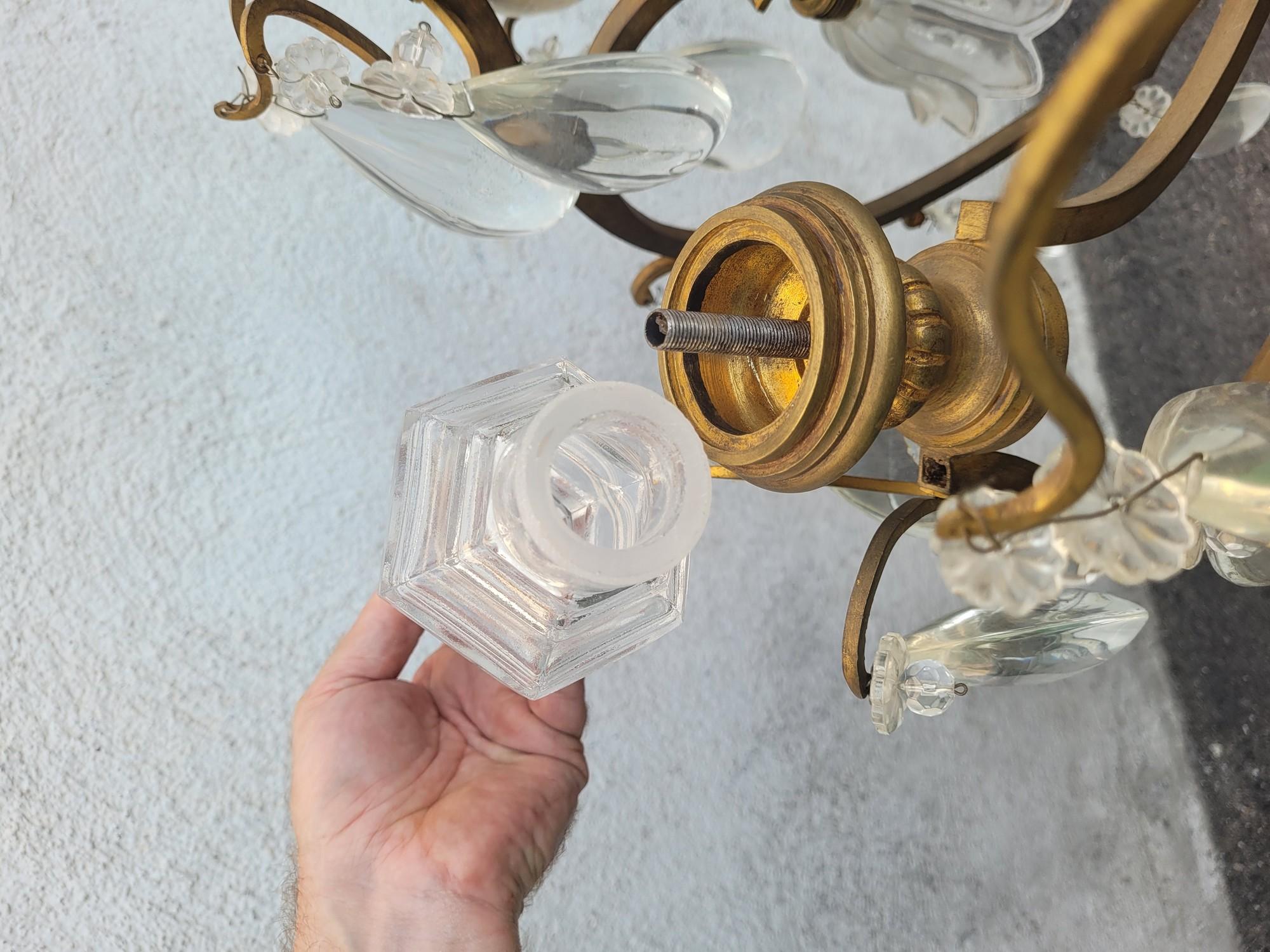 Grande lampadario a gabbia in bronzo e cristallo (h142cm), XX secolo in vendita 11