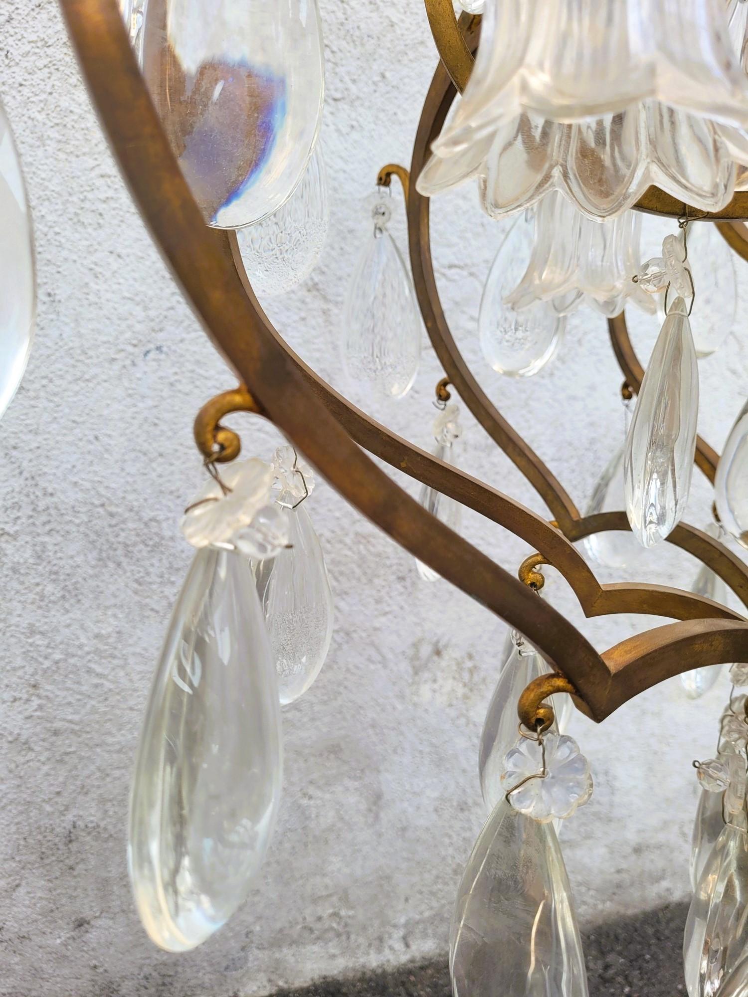 Grande lampadario a gabbia in bronzo e cristallo (h142cm), XX secolo in vendita 4
