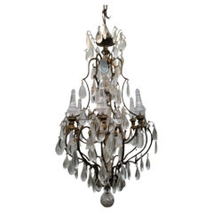 Large Bronze And Crystal Cage Chandelier (h142cm), 20th Century