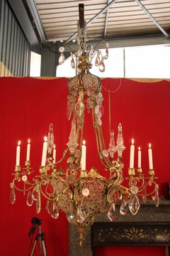 Large Bronze and Crystal Chandelier 19th Century Has 10-Light