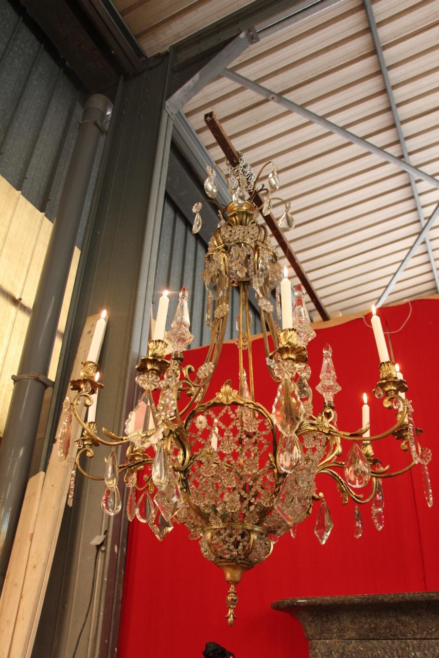 French Large Bronze and Crystal Chandelier 19th Century Has 10-Light For Sale
