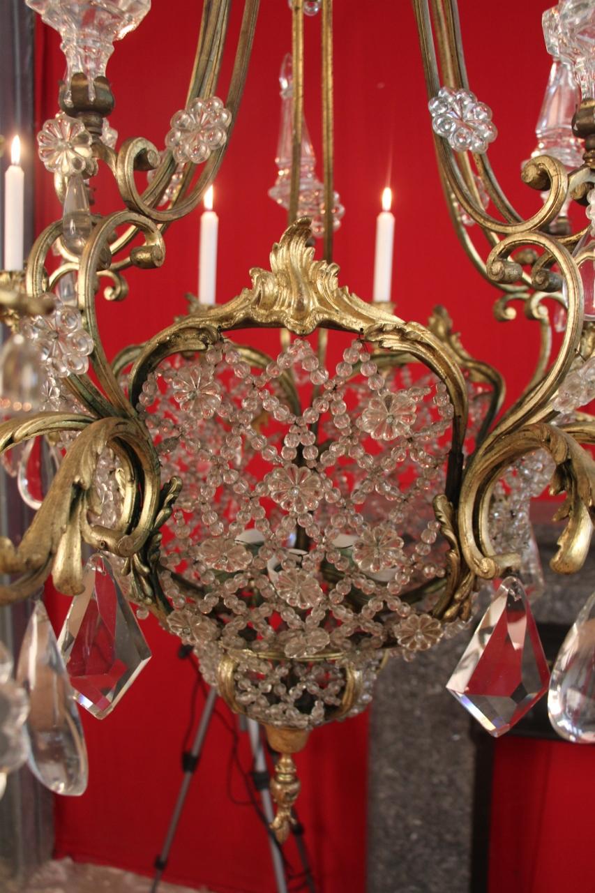 Large Bronze and Crystal Chandelier 19th Century Has 10-Light For Sale 1