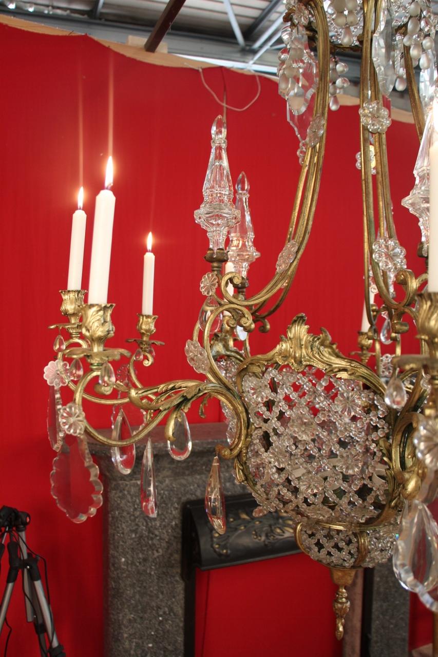 Large Bronze and Crystal Chandelier 19th Century Has 10-Light For Sale 2