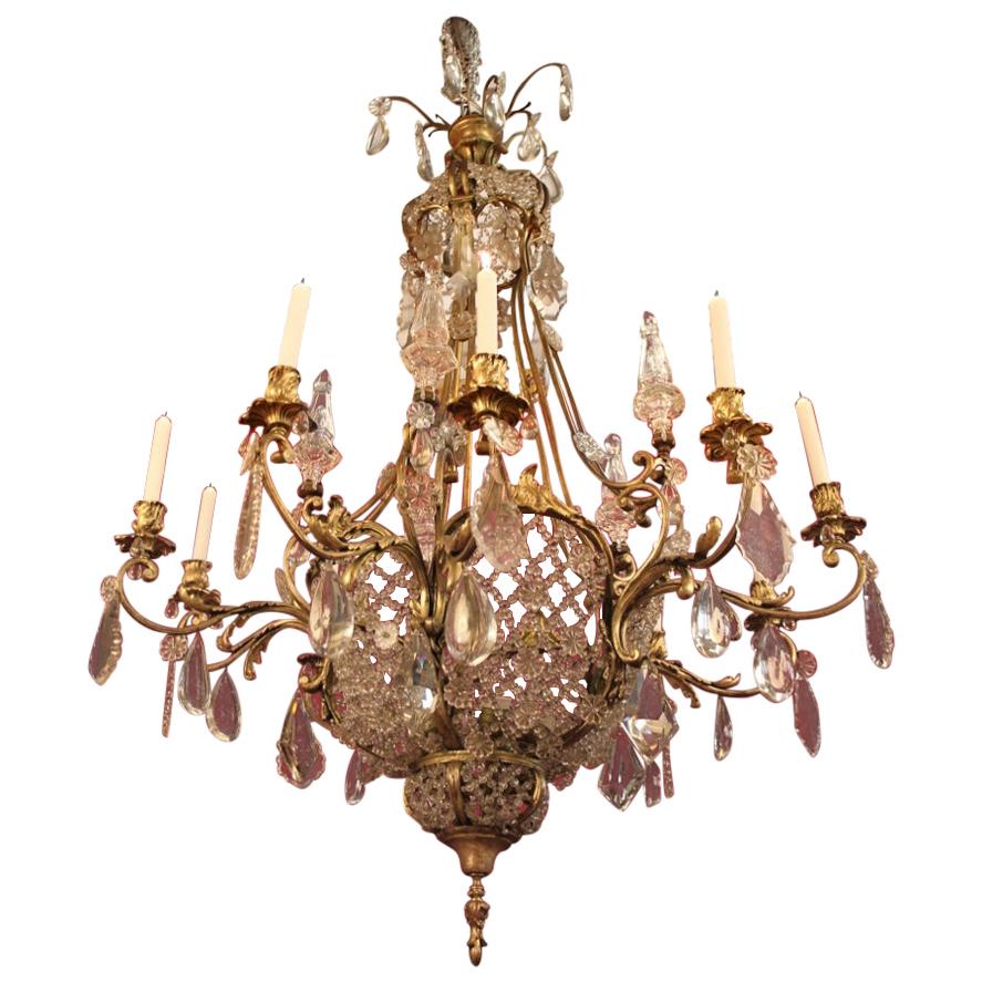 Large Bronze and Crystal Chandelier 19th Century Has 10-Light For Sale