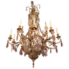 Large Bronze and Crystal Chandelier 19th Century Has 10-Light