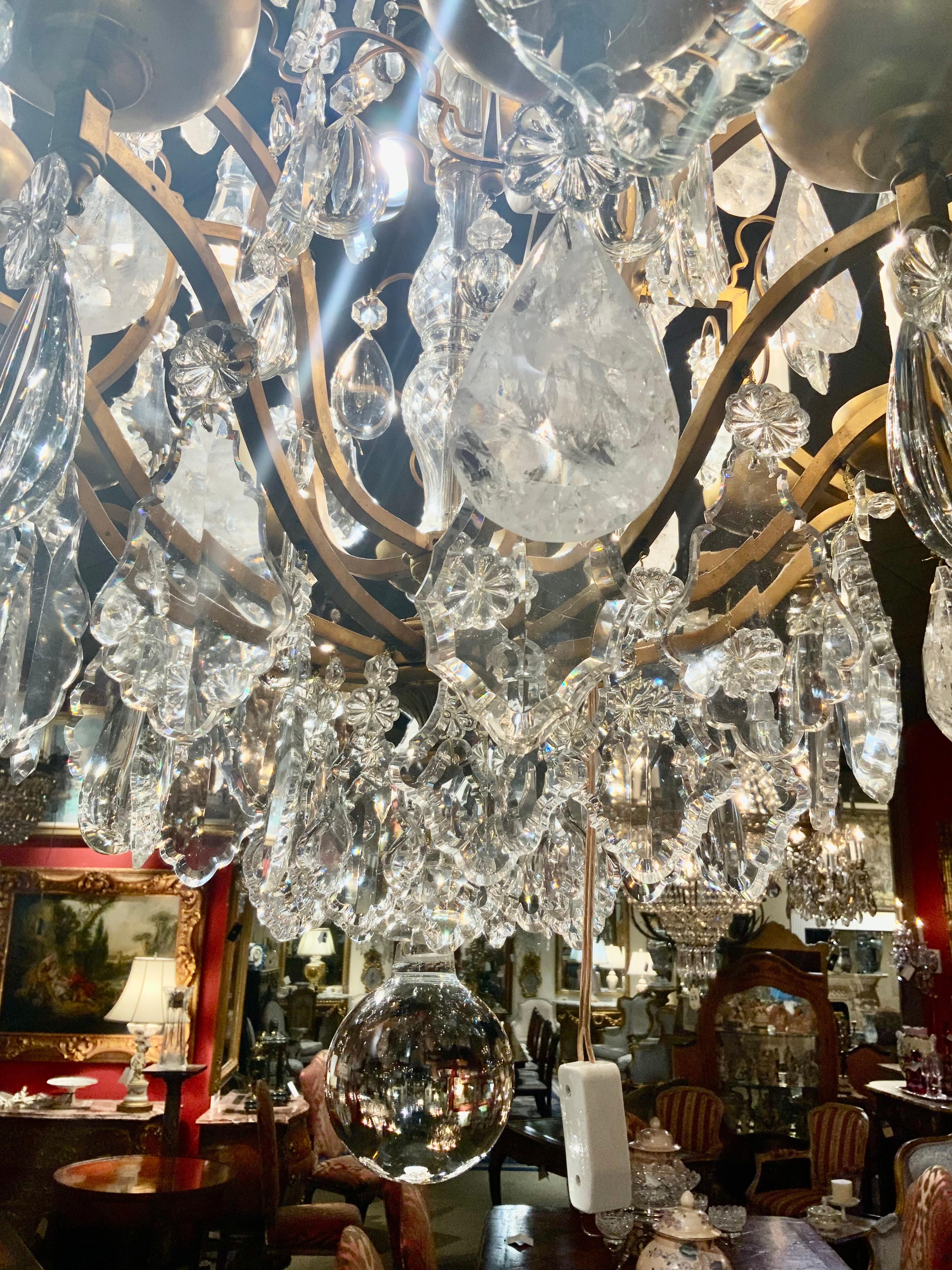 20th Century Large bronze and crystal with rock crystal chandelier