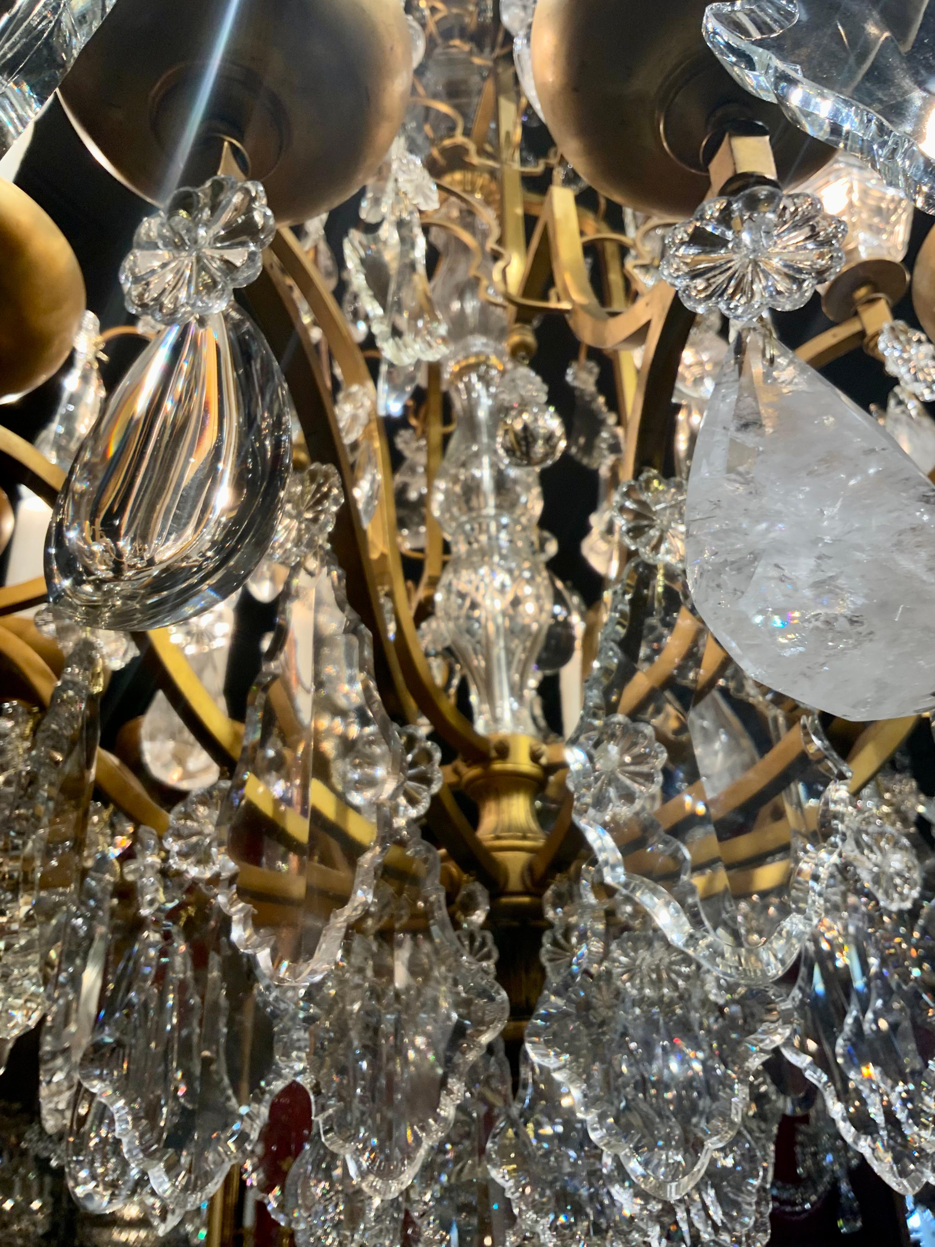 Large bronze and crystal with rock crystal chandelier 1