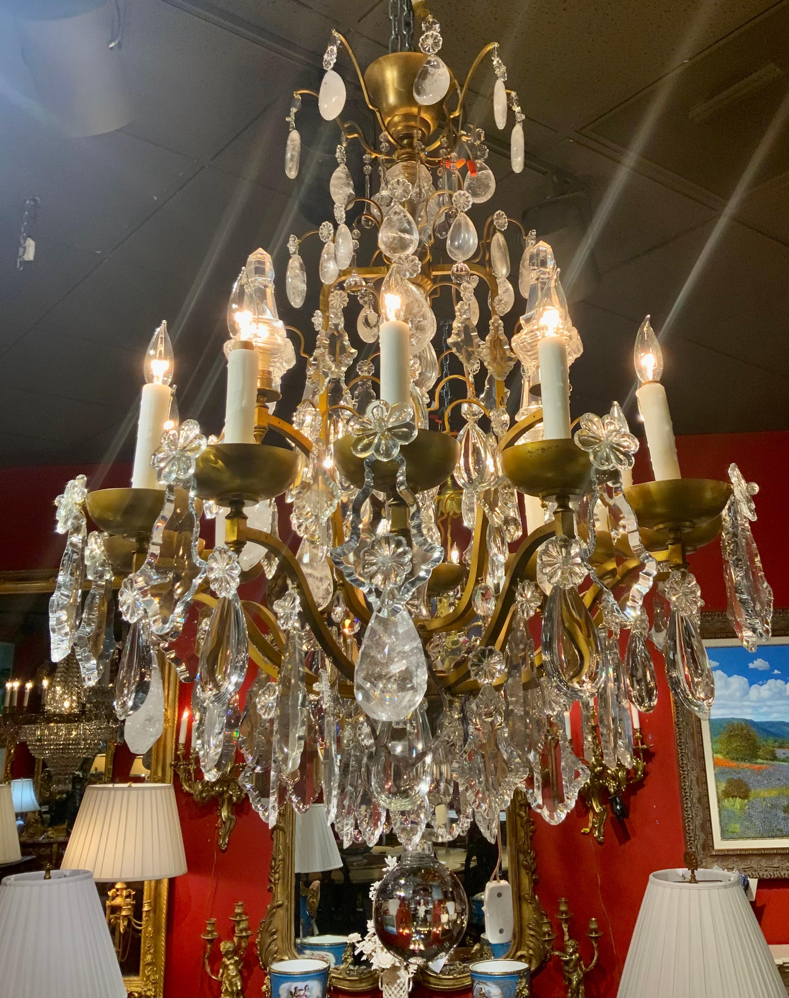 Large bronze and crystal with rock crystal chandelier 2
