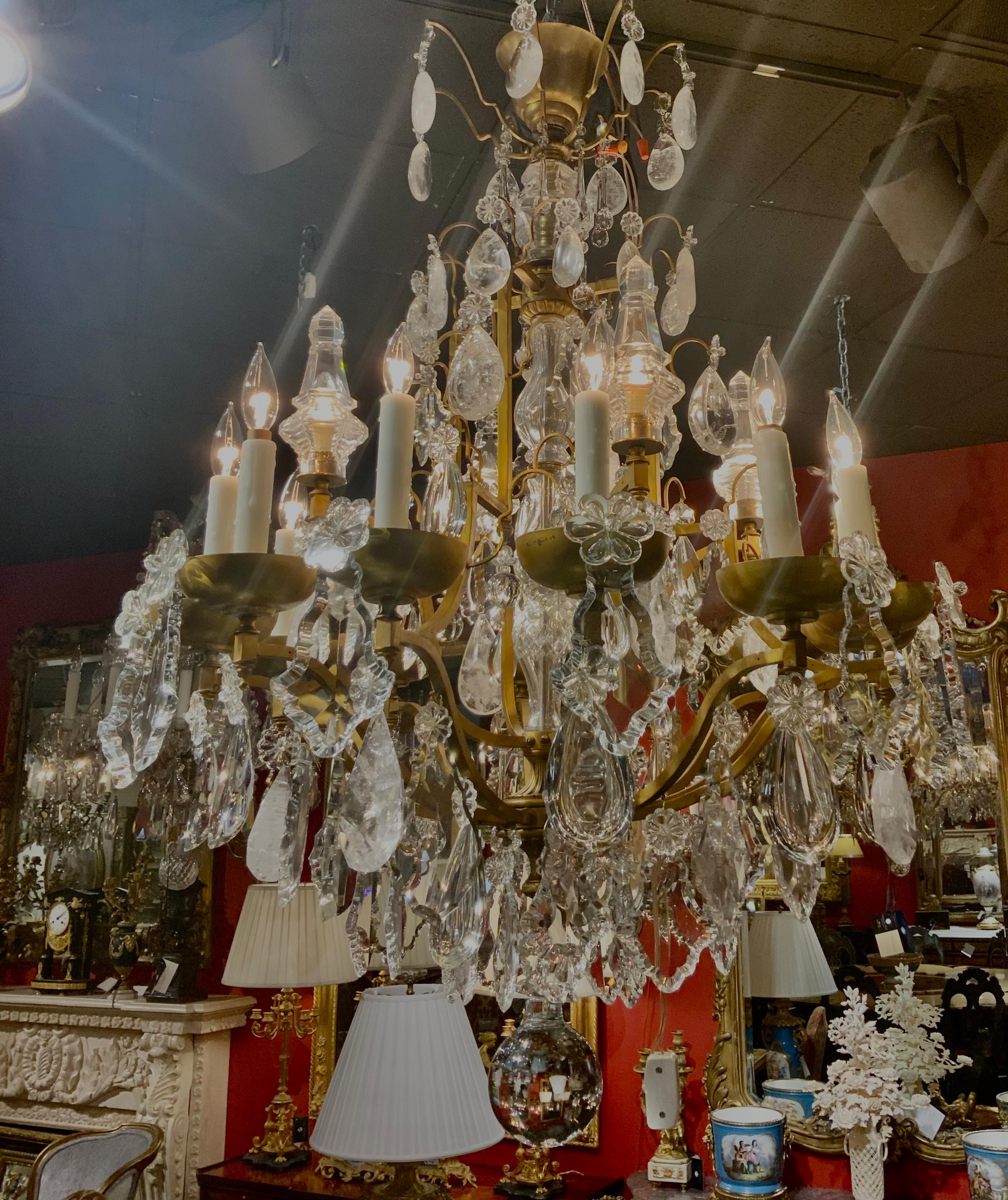Large bronze and crystal with rock crystal chandelier 3