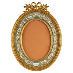 Antique Large Bronze and Enamel Oval Photo Frame Late 19th Century