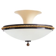 Large Bronze and Glass Flush Ceiling Light