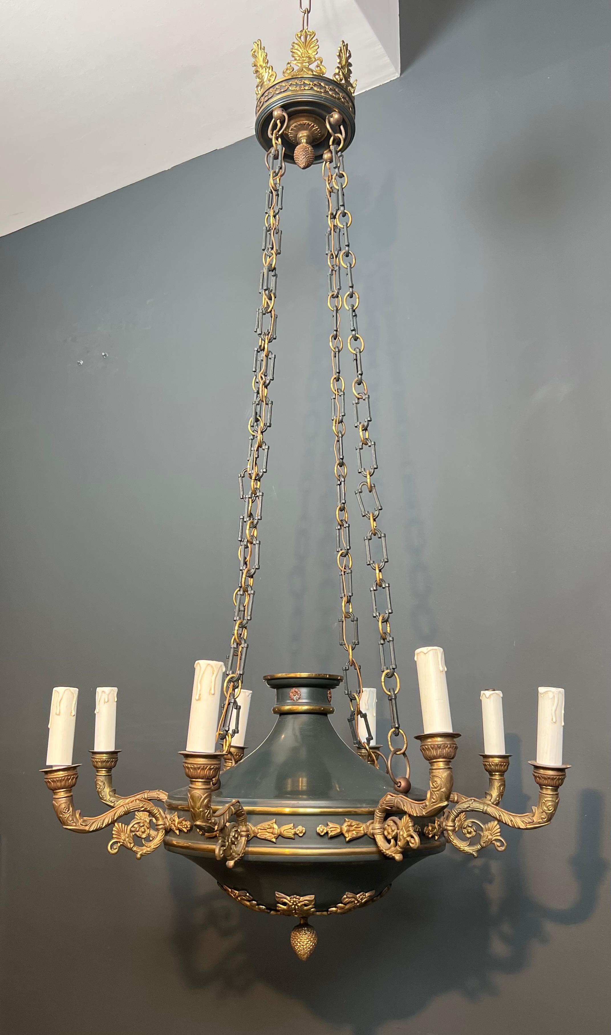 Grand lustre de style Empire en bronze et tôle verte en vente 5