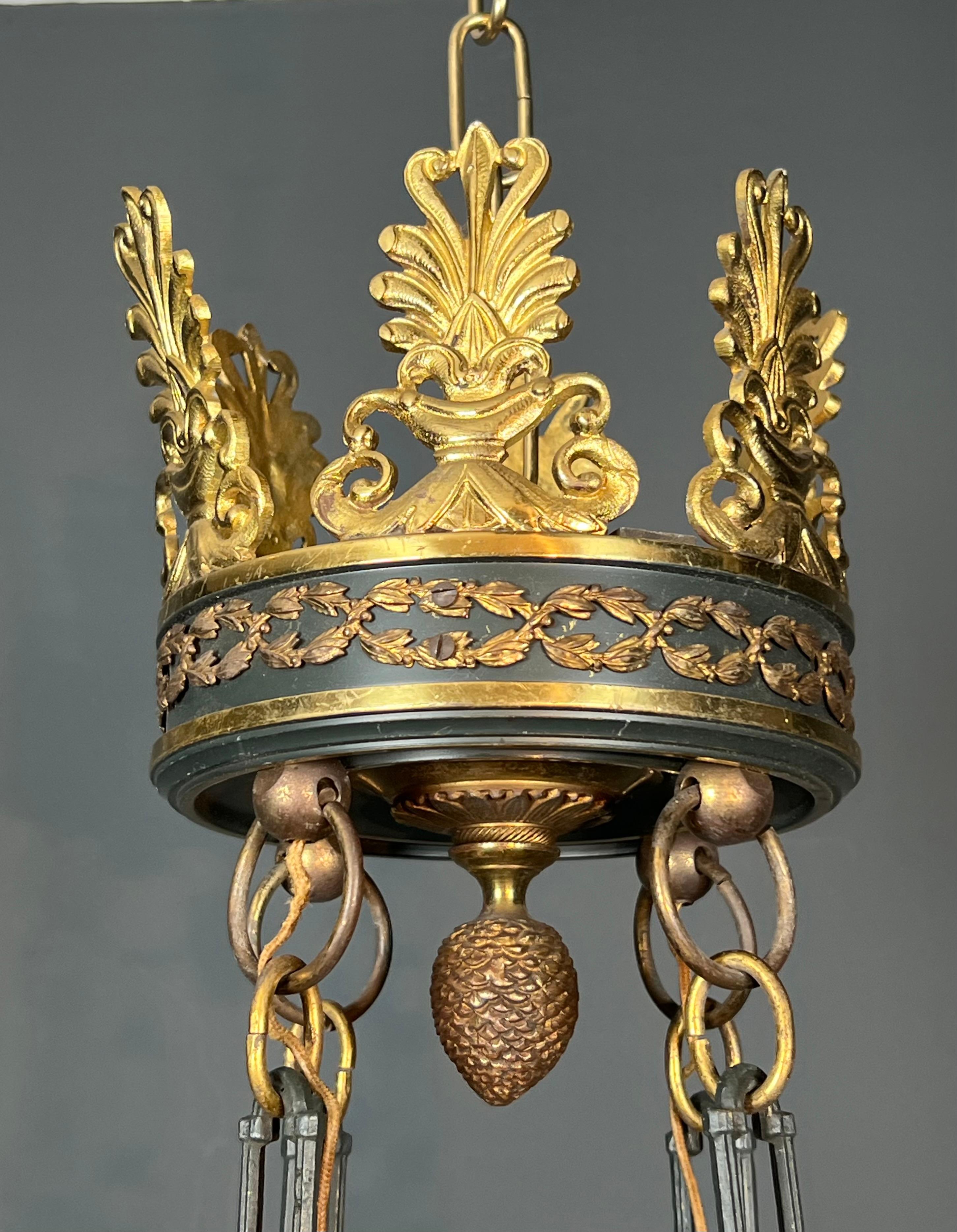 Grand lustre de style Empire en bronze et tôle verte en vente 6