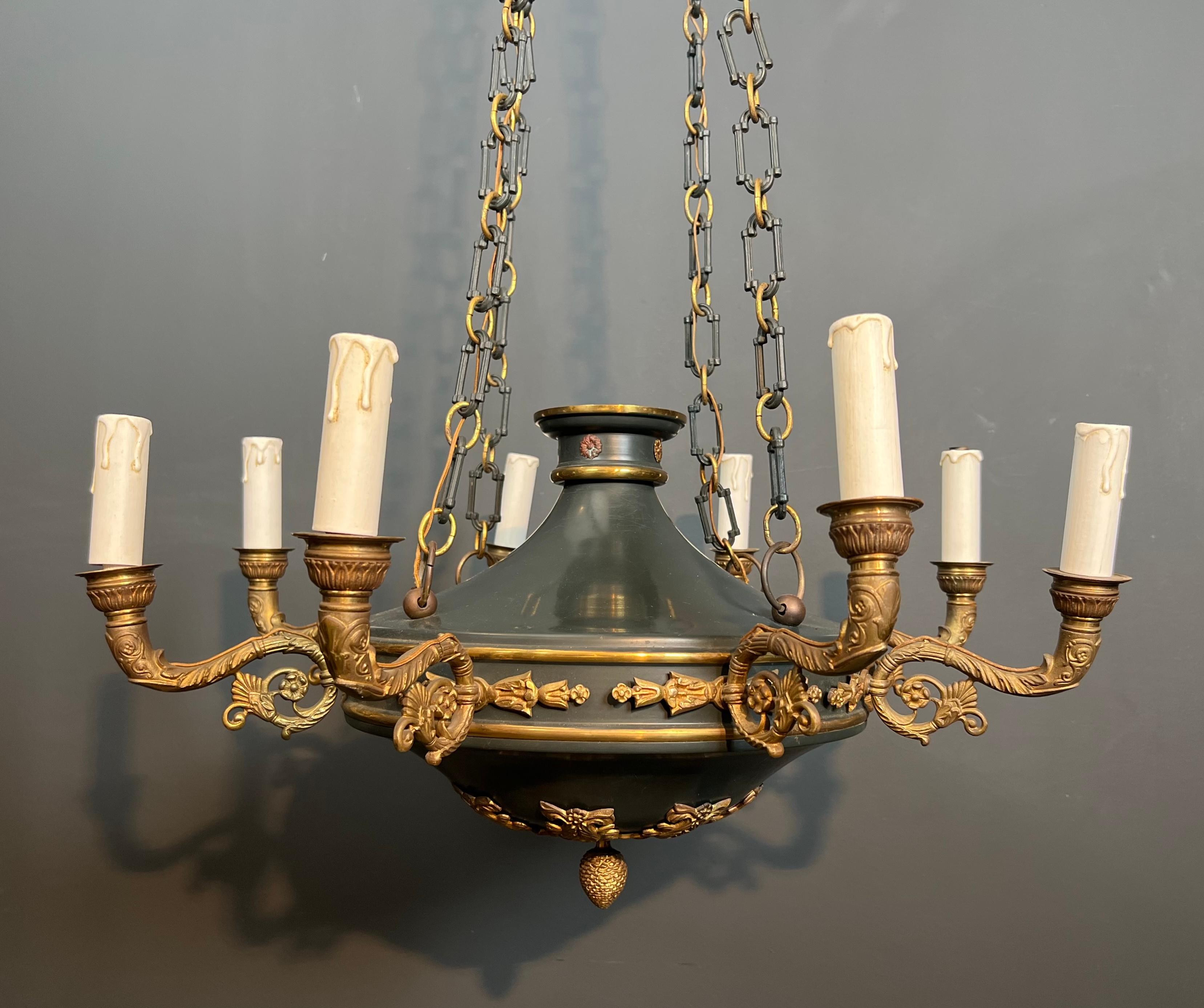 Grand lustre de style Empire en bronze et tôle verte en vente 7