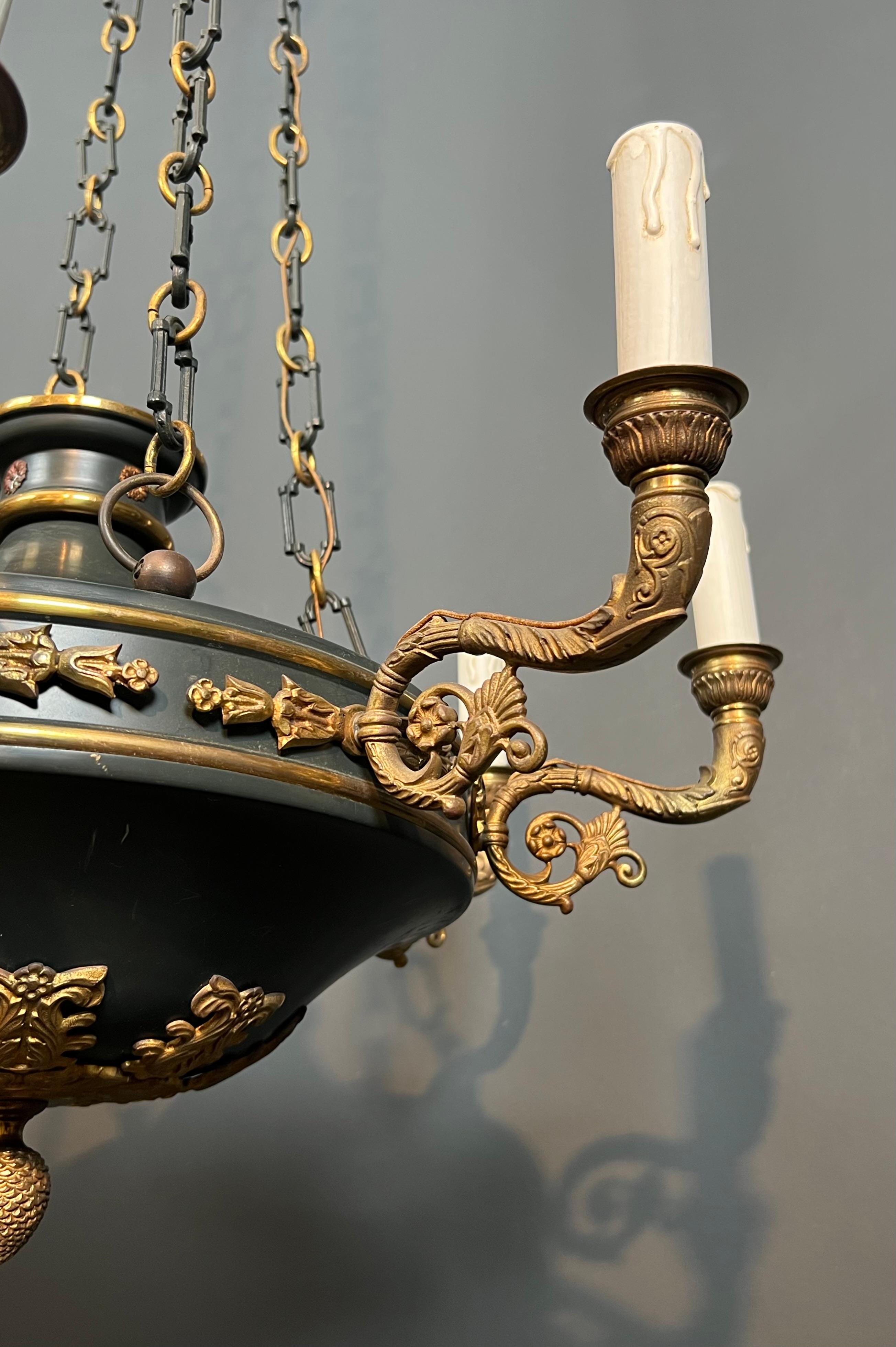 Grand lustre de style Empire en bronze et tôle verte en vente 8