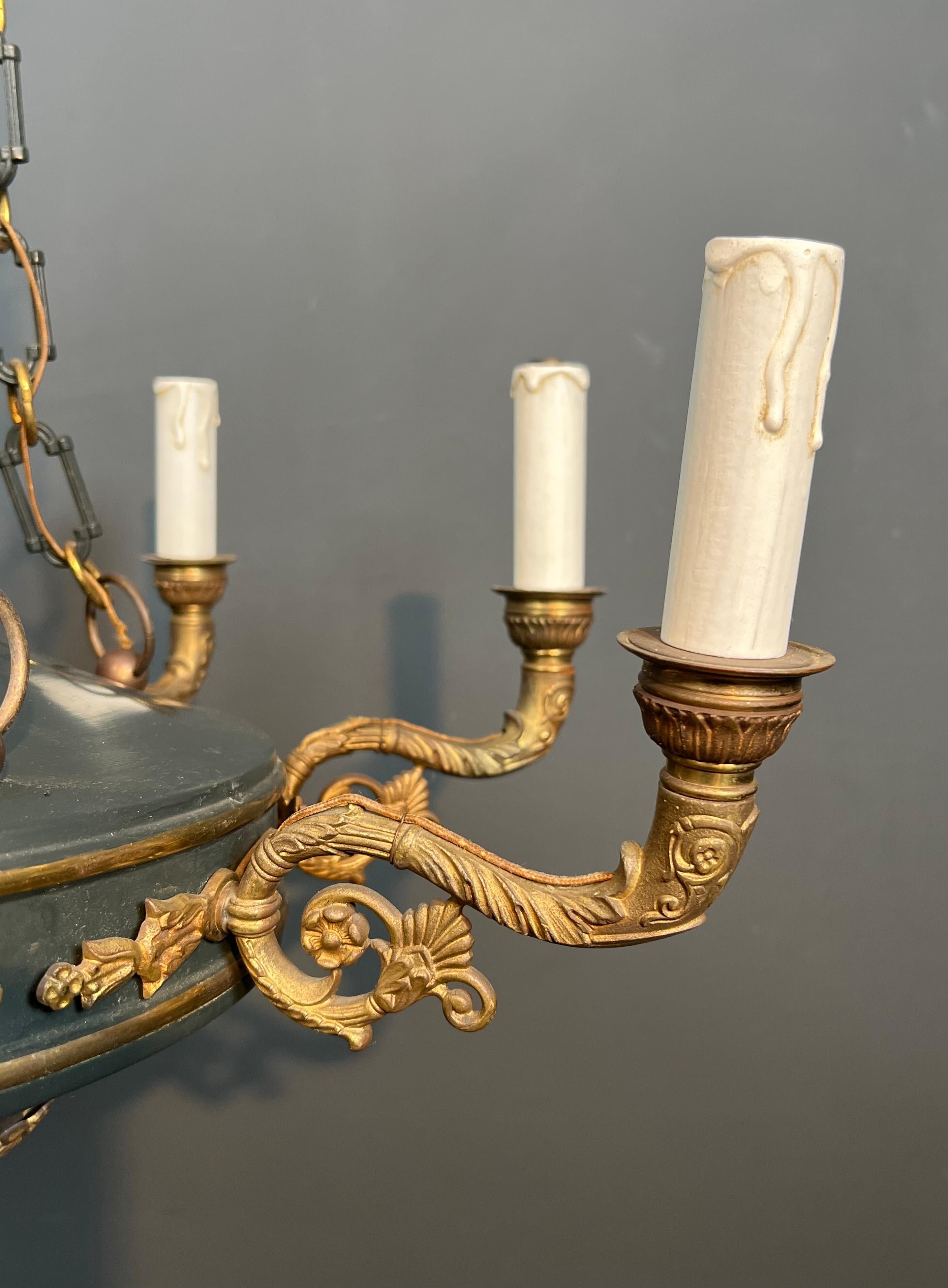Grand lustre de style Empire en bronze et tôle verte en vente 9