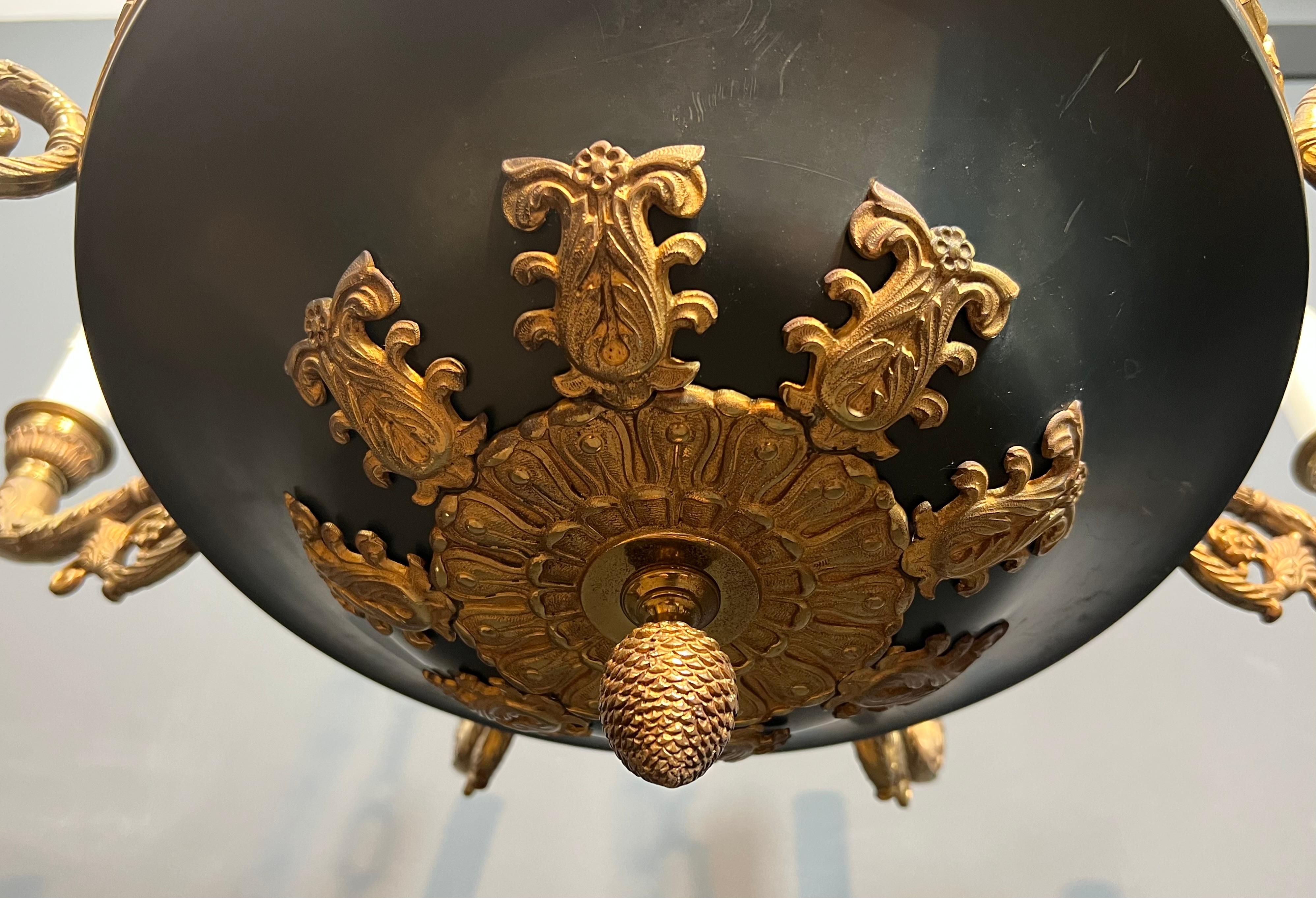 Grand lustre de style Empire en bronze et tôle verte en vente 10