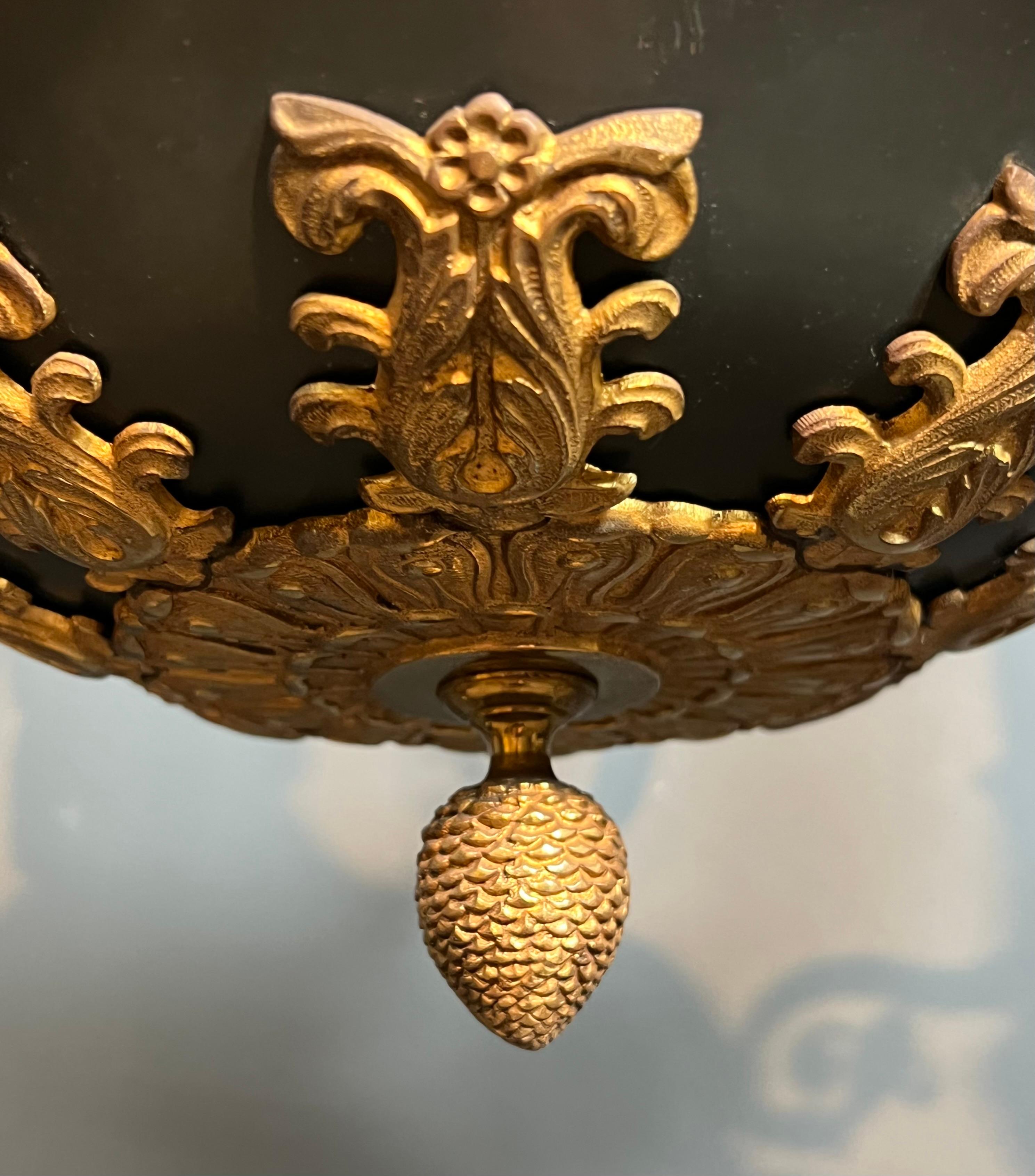 Grand lustre de style Empire en bronze et tôle verte en vente 11