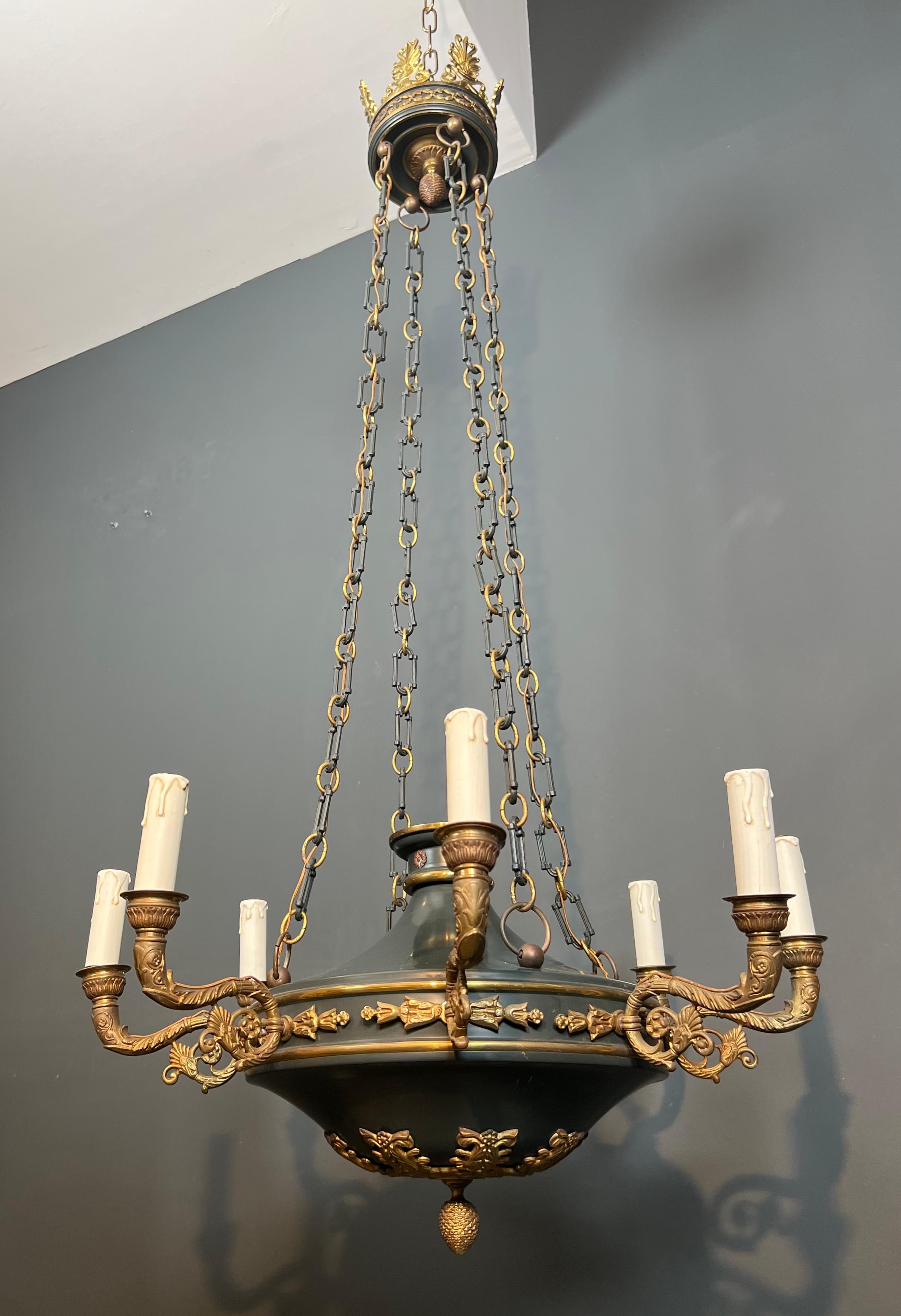 Grand lustre de style Empire en bronze et tôle verte en vente 12