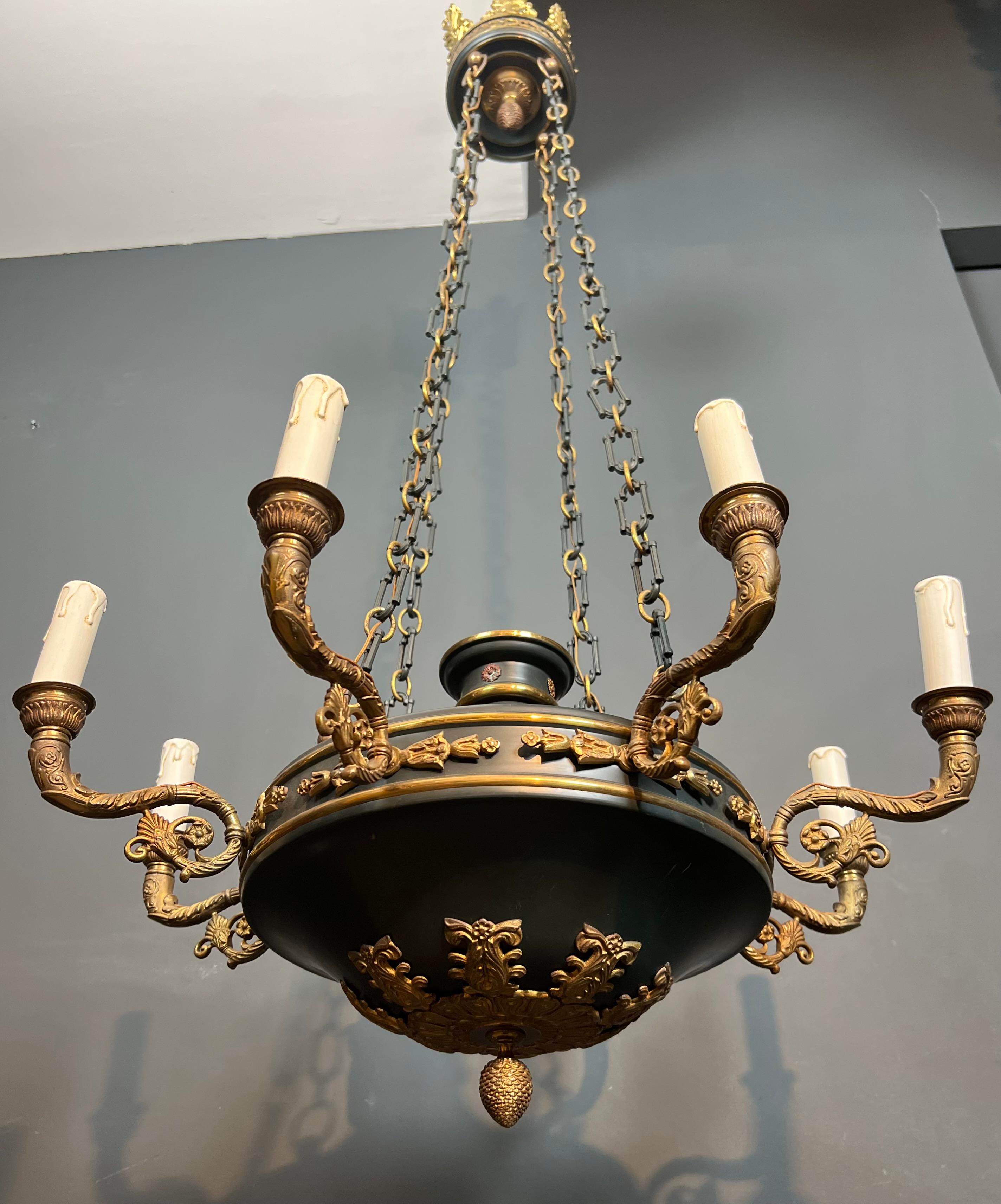 Grand lustre de style Empire en bronze et tôle verte en vente 13
