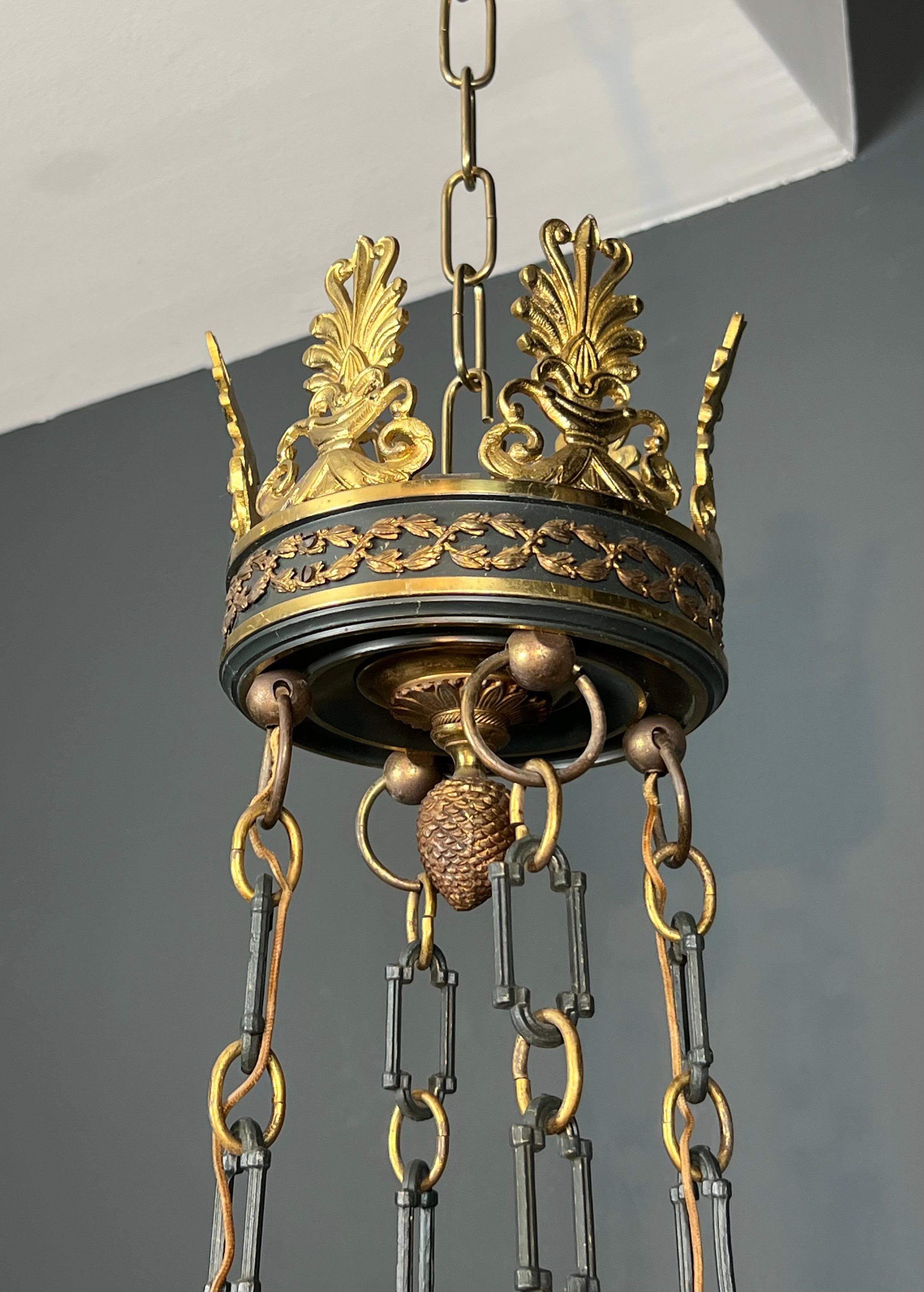 Grand lustre de style Empire en bronze et tôle verte Bon état - En vente à Marcq-en-Barœul, Hauts-de-France