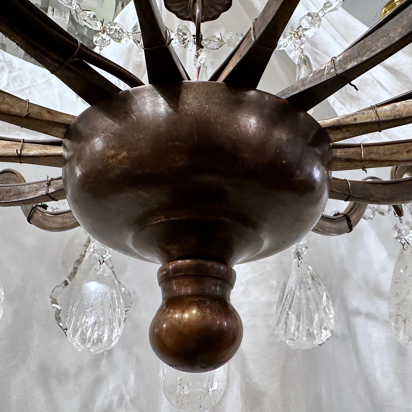 French Large Bronze and Rock Crystal Chandelier For Sale