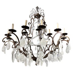 Retro Large Bronze and Rock Crystal Chandelier