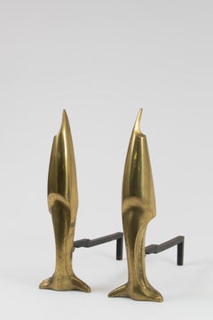 Large Bronze Andirons in the Style of Pierre Legrain, France 1960's