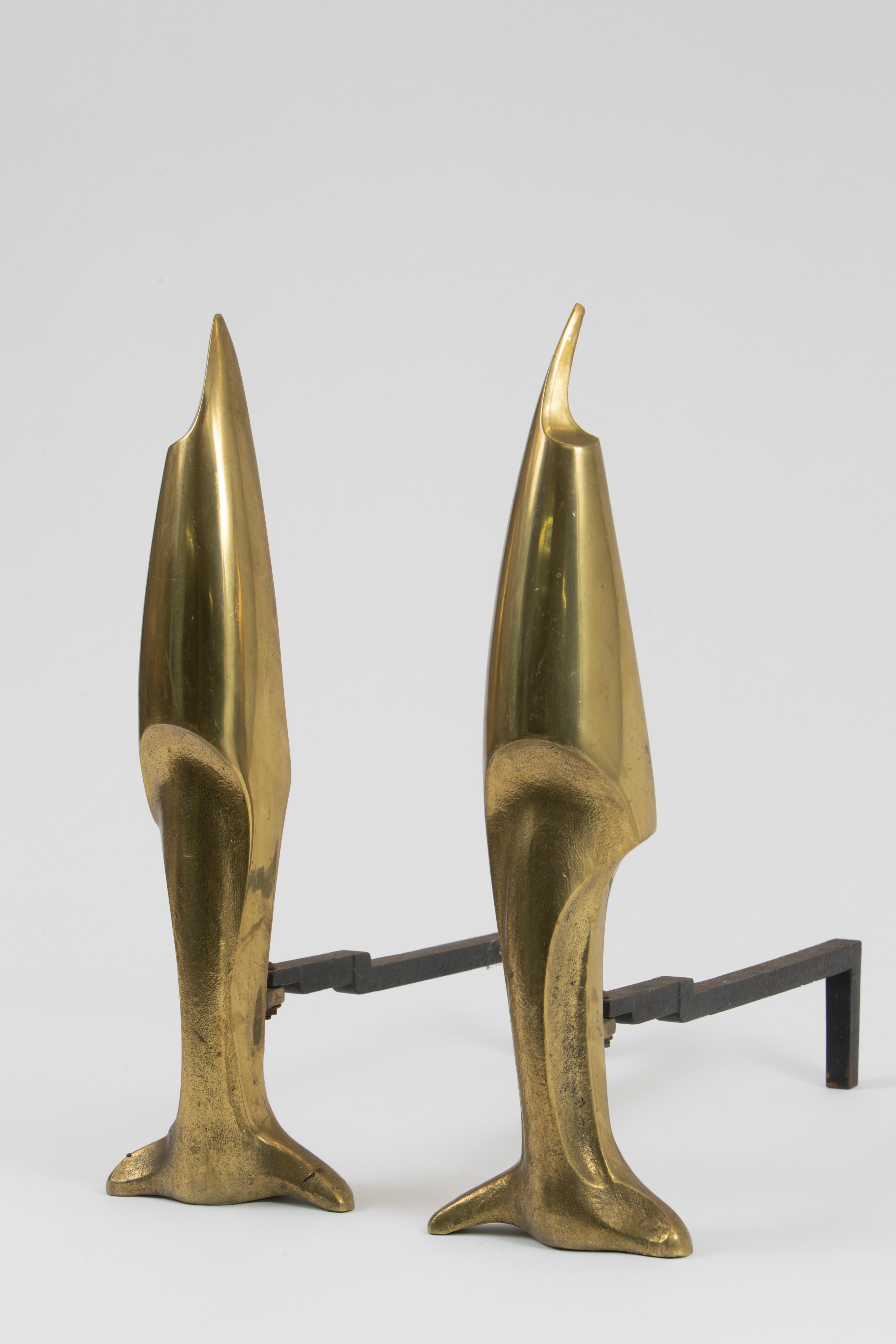 Large Bronze Andirons in the Style of Pierre Legrain, France 1960's In Good Condition For Sale In New York, NY