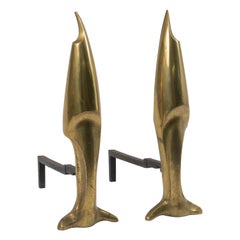 Large Bronze Andirons in the Style of Pierre Legrain, France 1950s