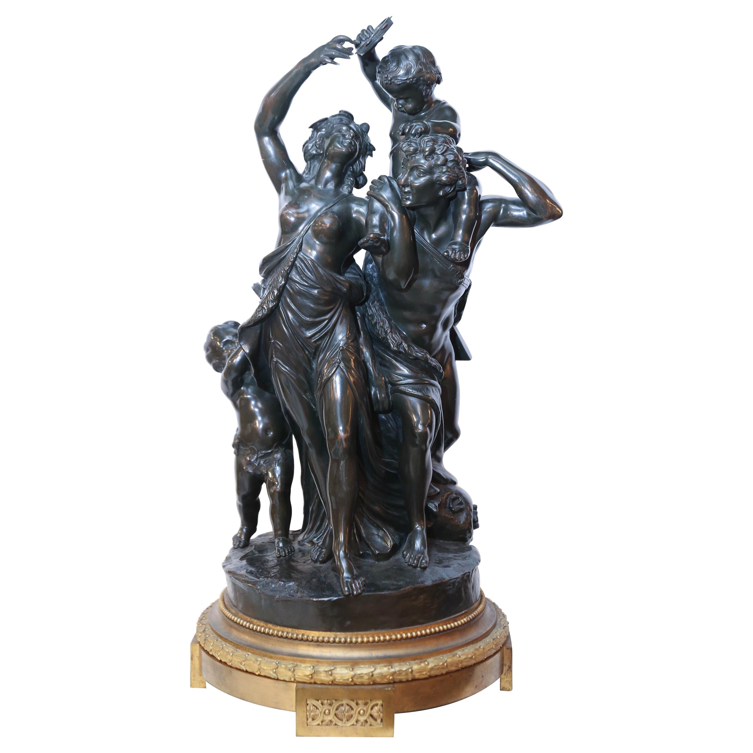 Grande statue ancienne en bronze représentant la famille d'après Clodion, datant d'environ 1889