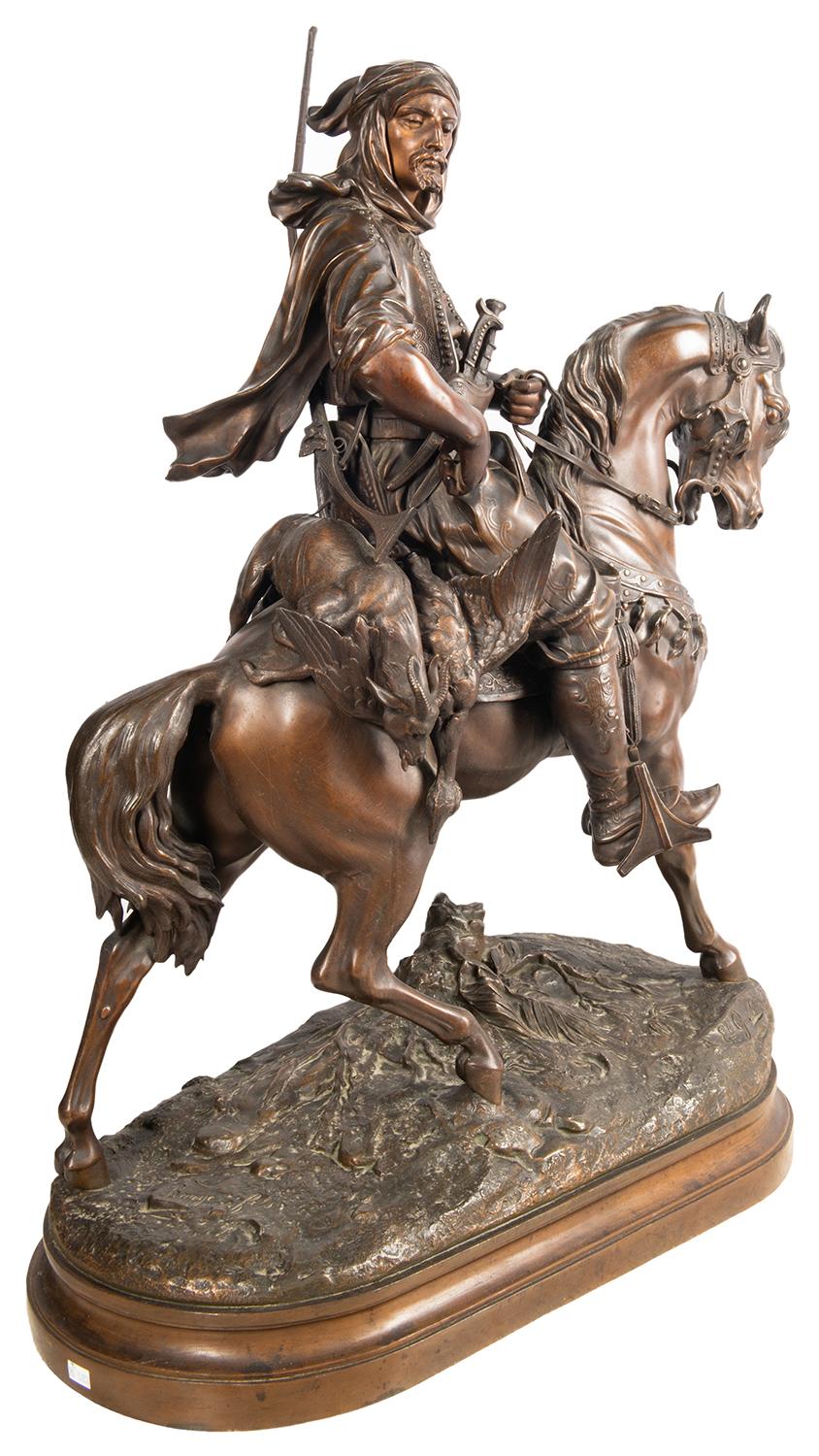 Français Grand arabe en bronze à dos de cheval:: Emile Guillemin