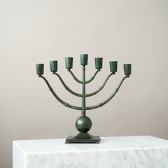 Großer Art-Déco-Kronleuchter aus Bronze für 7 Kerzen von Ystad Brons, Schweden, 1930er Jahre