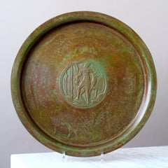 Grande piatto Art Deco in bronzo di Sune Backstrom, Svezia, anni Venti.