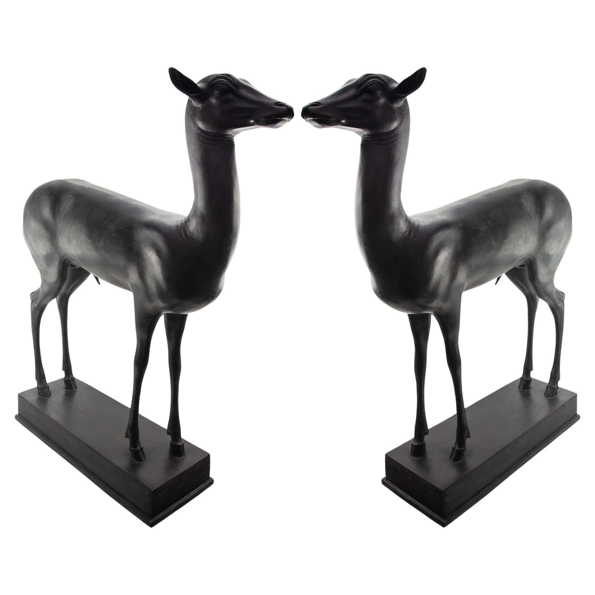 Large Bronze Art Deco Fawn Sculptures, Italian, Chivrazzi Fonderia (Pair)