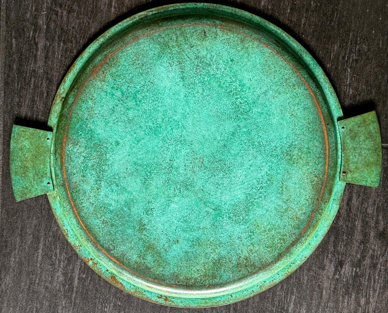 American Large Bronze Art Deco Tray with Verdigris Finish by Sorensen, Philadelphia