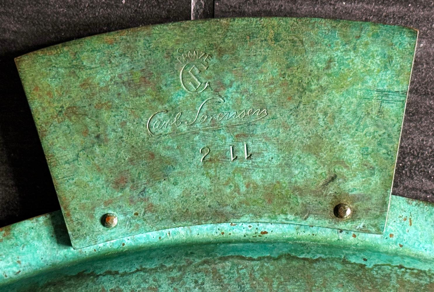 Patinated Large Bronze Art Deco Tray with Verdigris Finish by Sorensen, Philadelphia