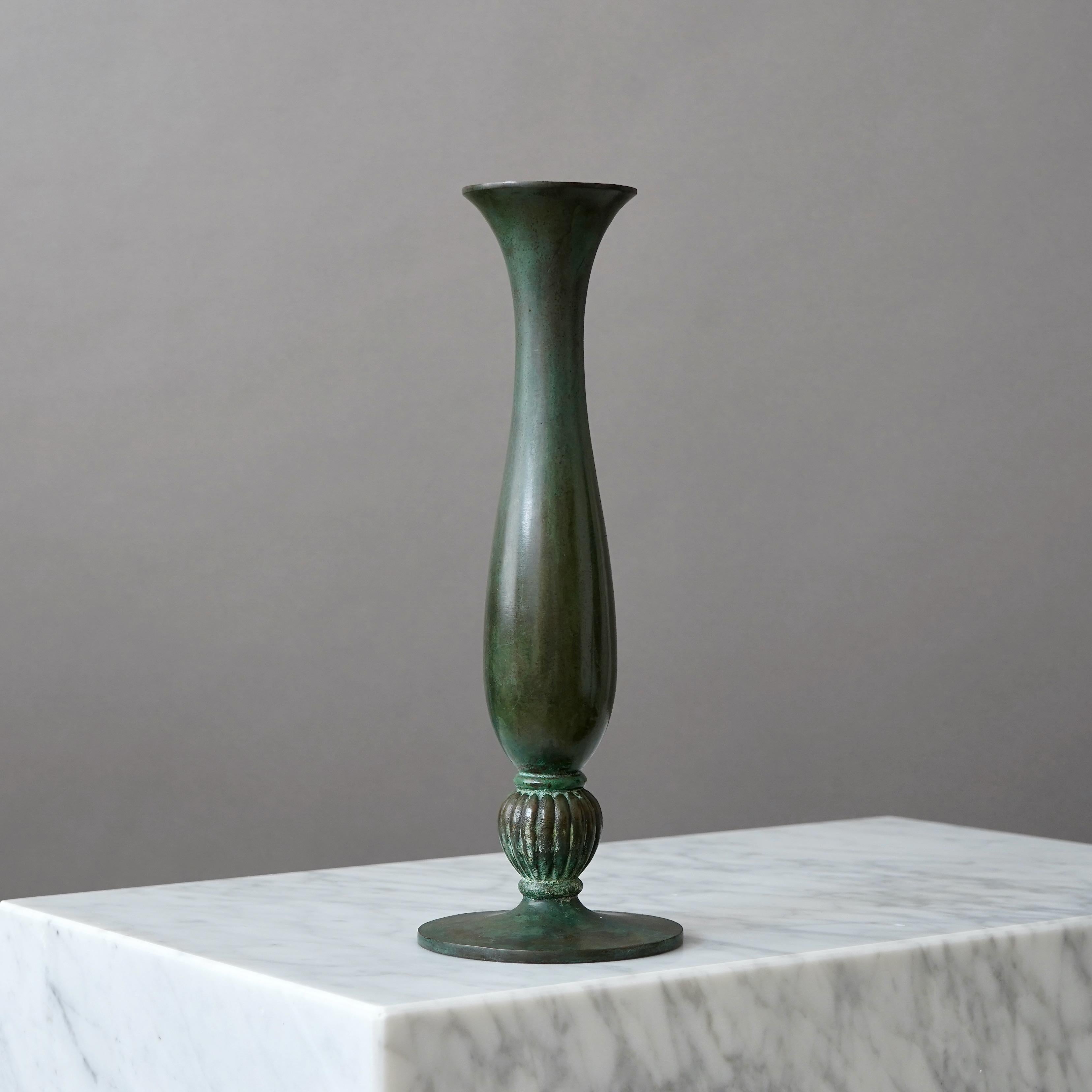 Cast Large Bronze Art Deco Vase by Sune Bäckström, Sweden, 1920s For Sale