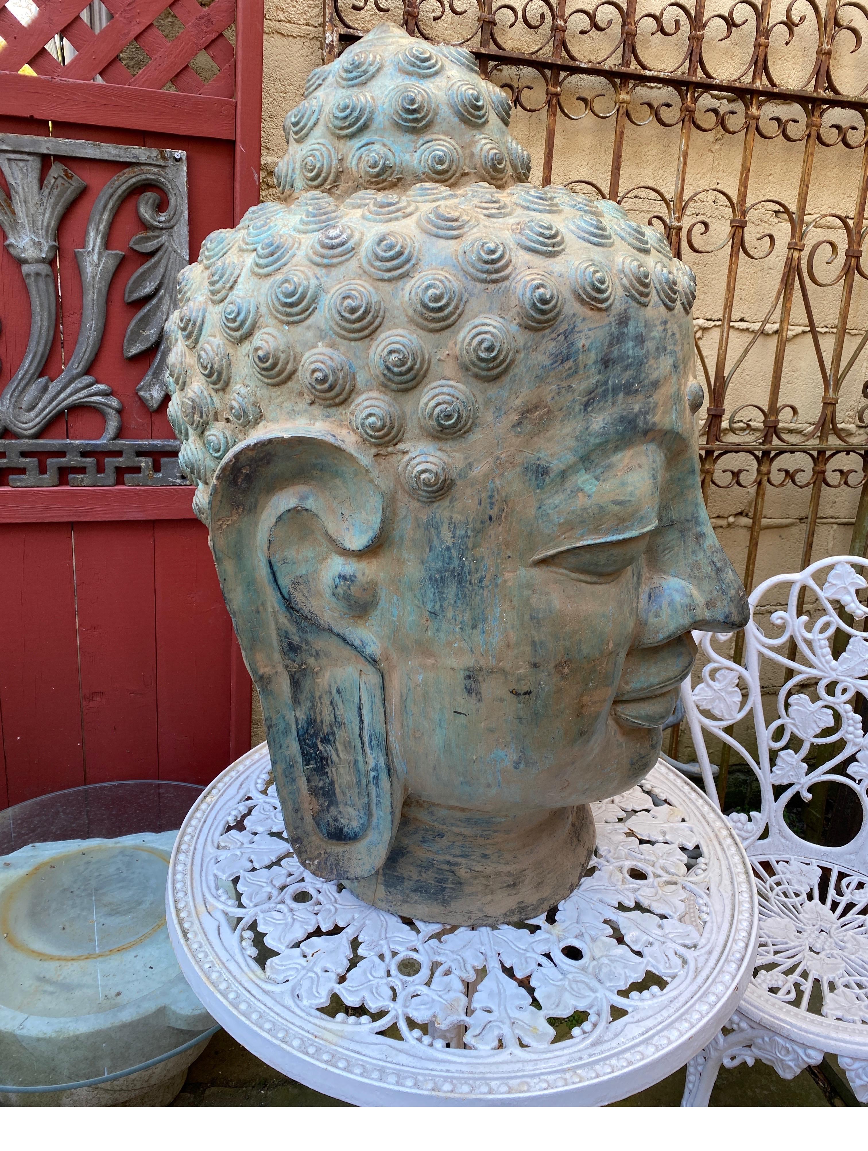 Large Bronze Asian Buddah Head In Good Condition In Lambertville, NJ