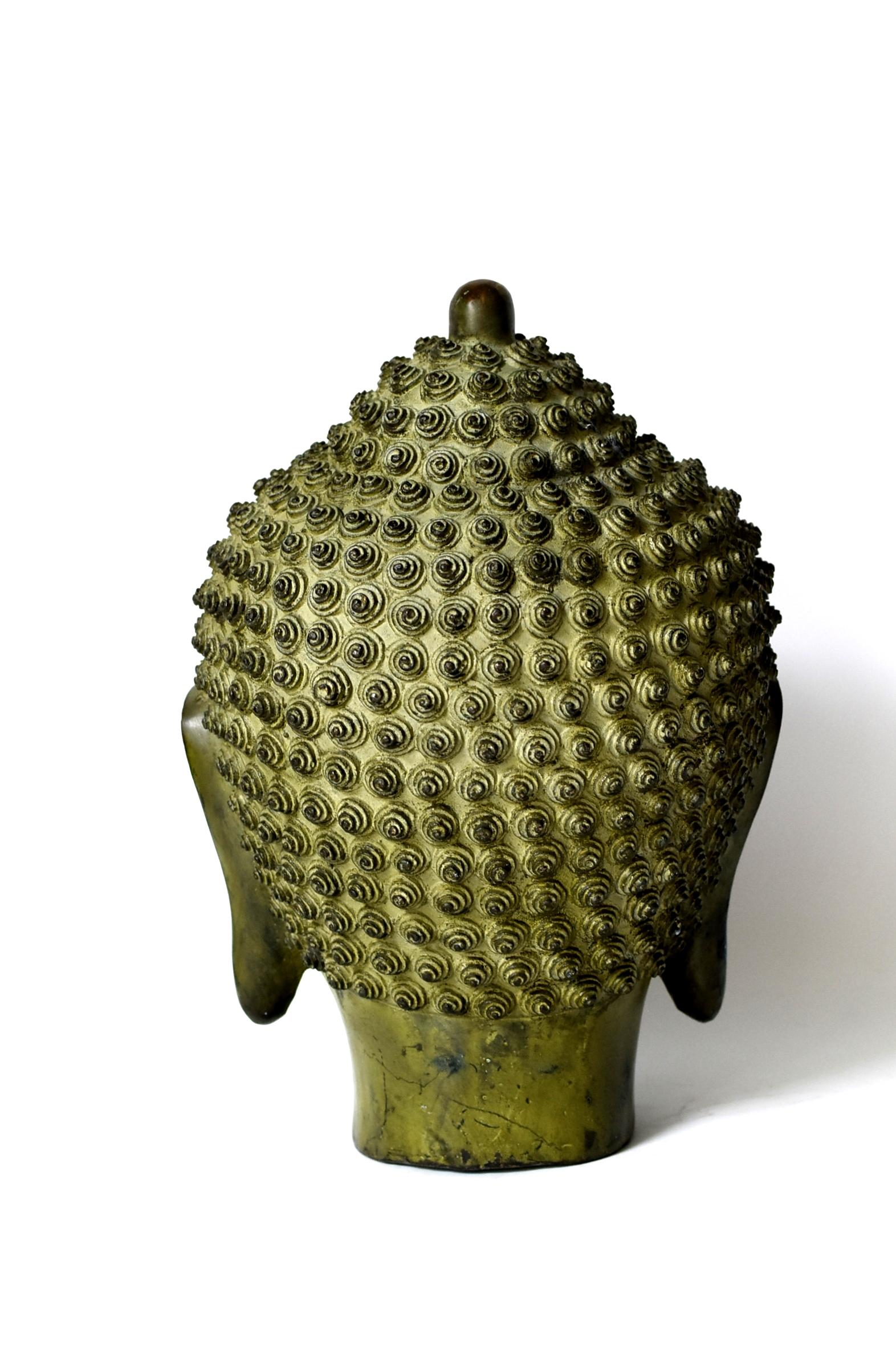 20th Century Large Bronze Buddha Head, Tang Dynasty Style