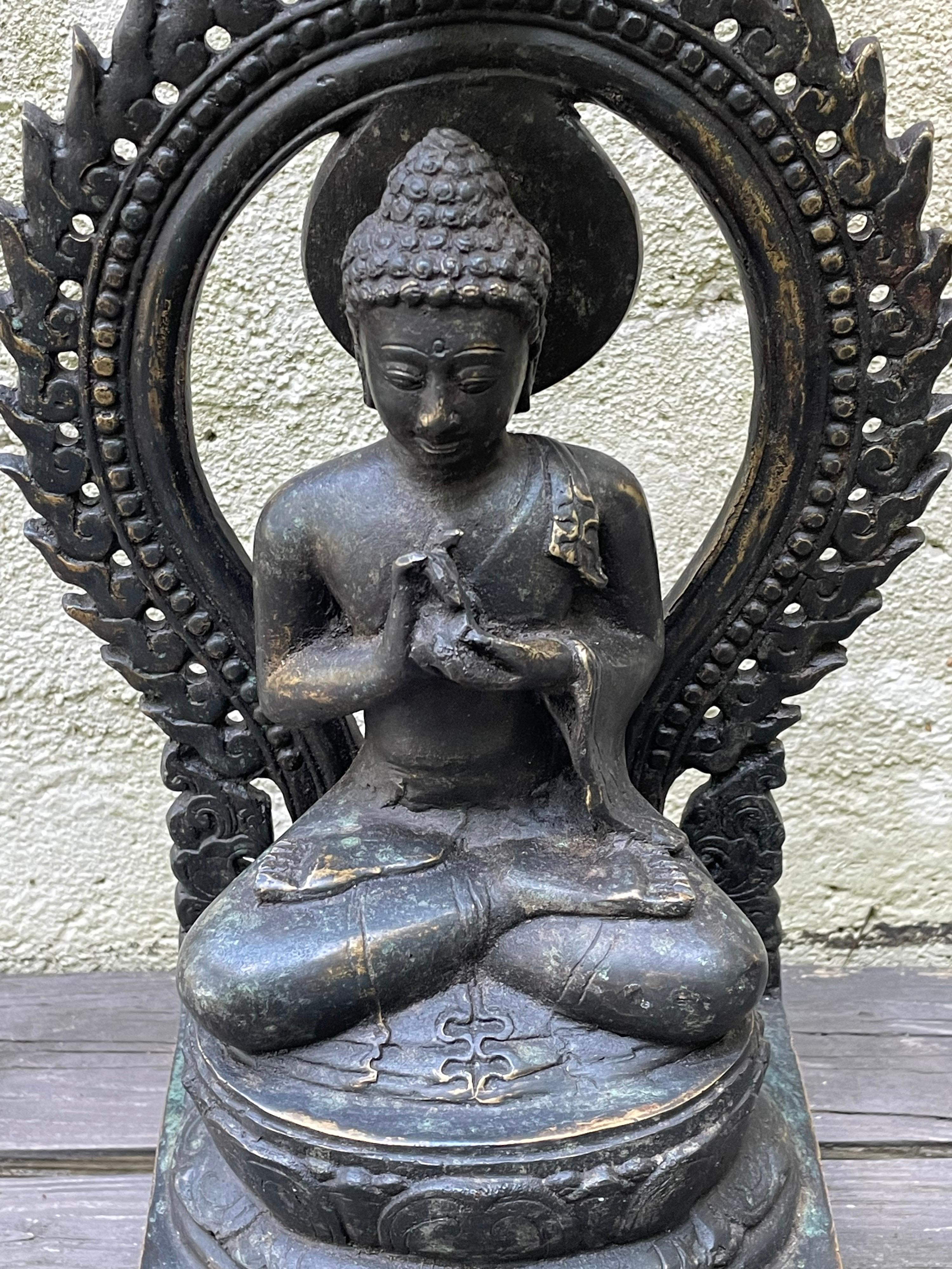 Tibetan Mid Century Seated Buddha Sculpture in Cast Bronze