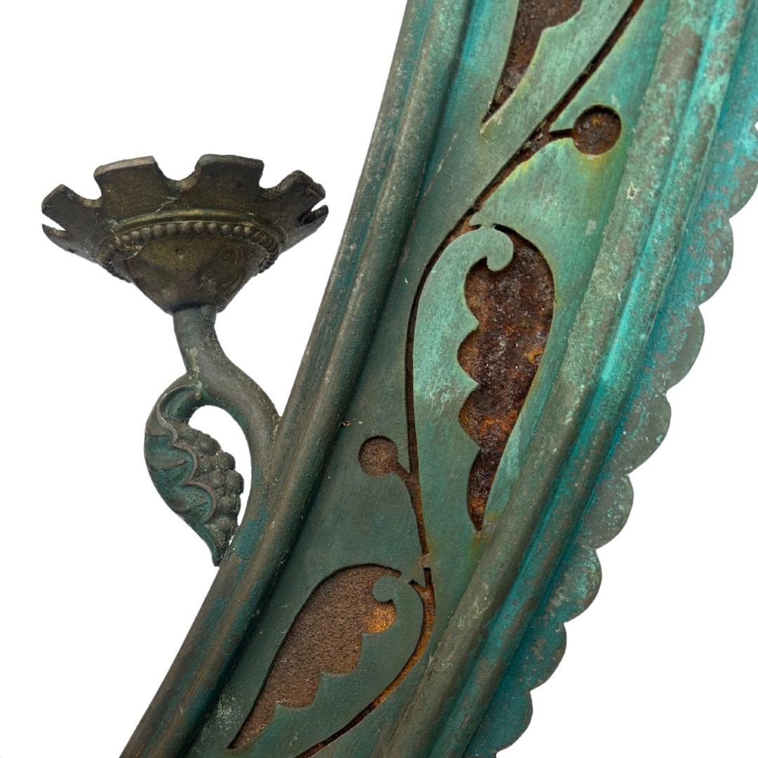 Large Bronze Candelabra with Heavy Patina In Fair Condition For Sale In Los Angeles, CA