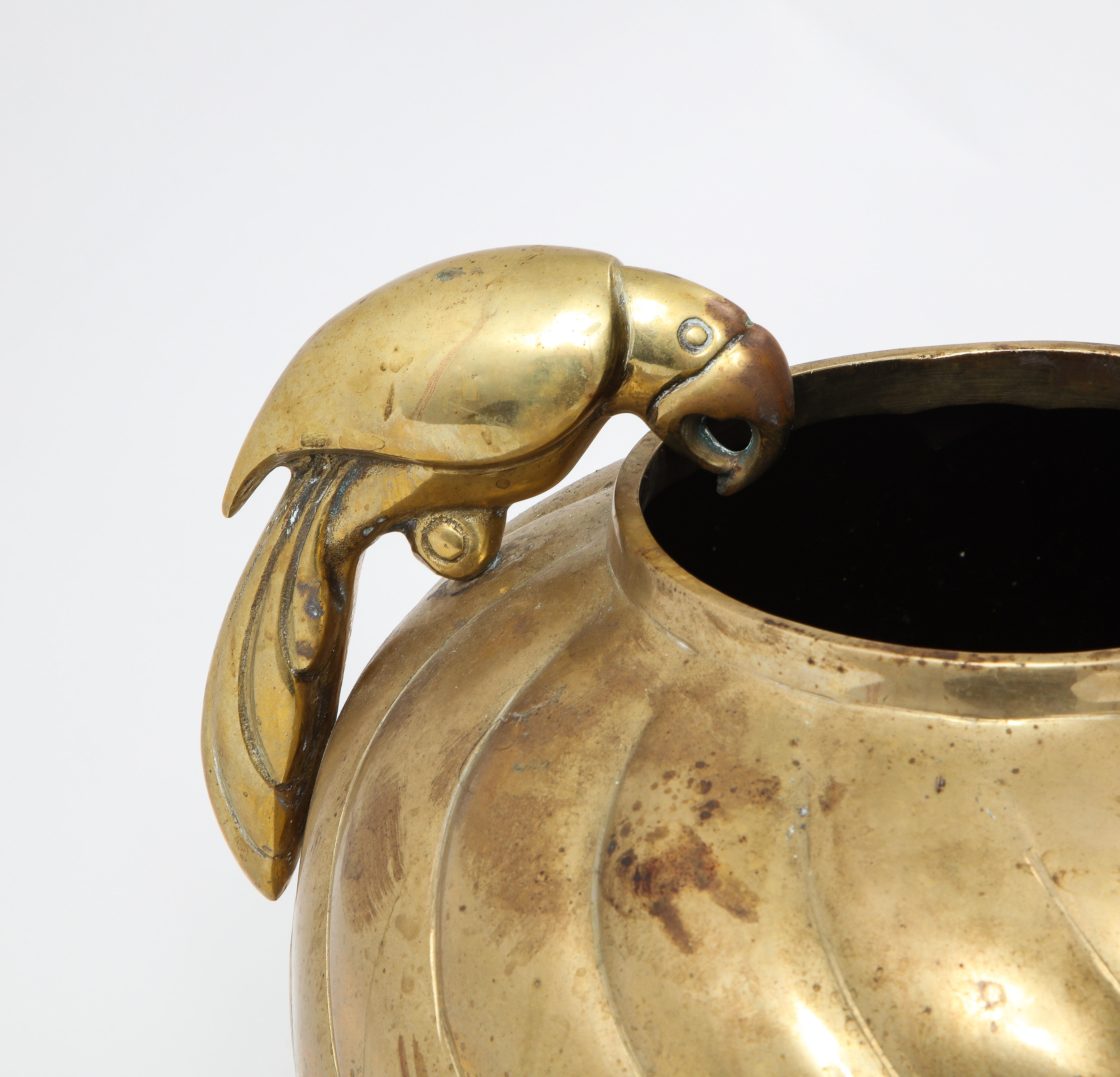 Large Bronze Centerpiece Vessel with Carved Bird Handles, USA 1960's For Sale 3
