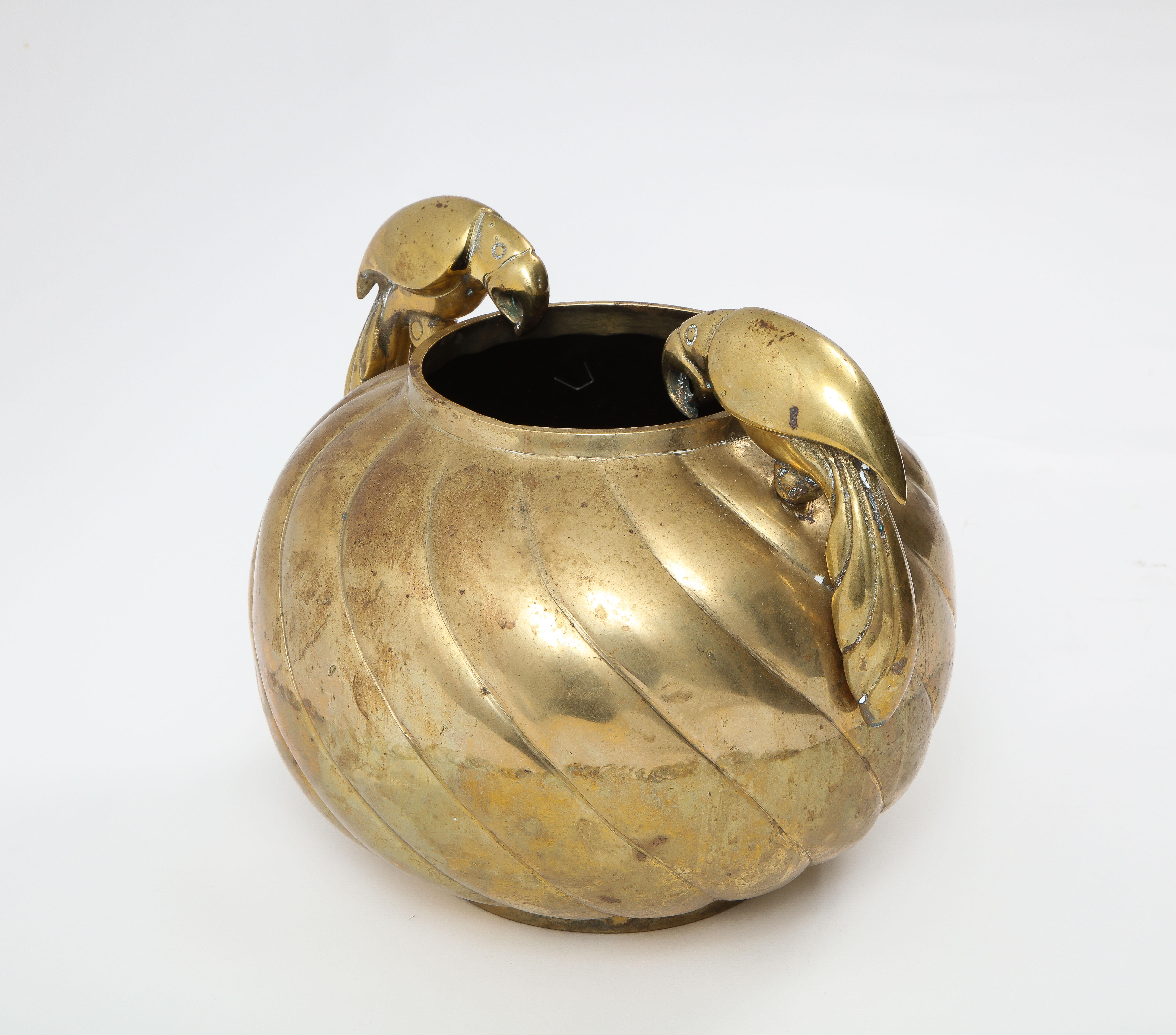 Large Bronze Centerpiece Vessel with Carved Bird Handles, USA 1960's In Good Condition For Sale In New York, NY
